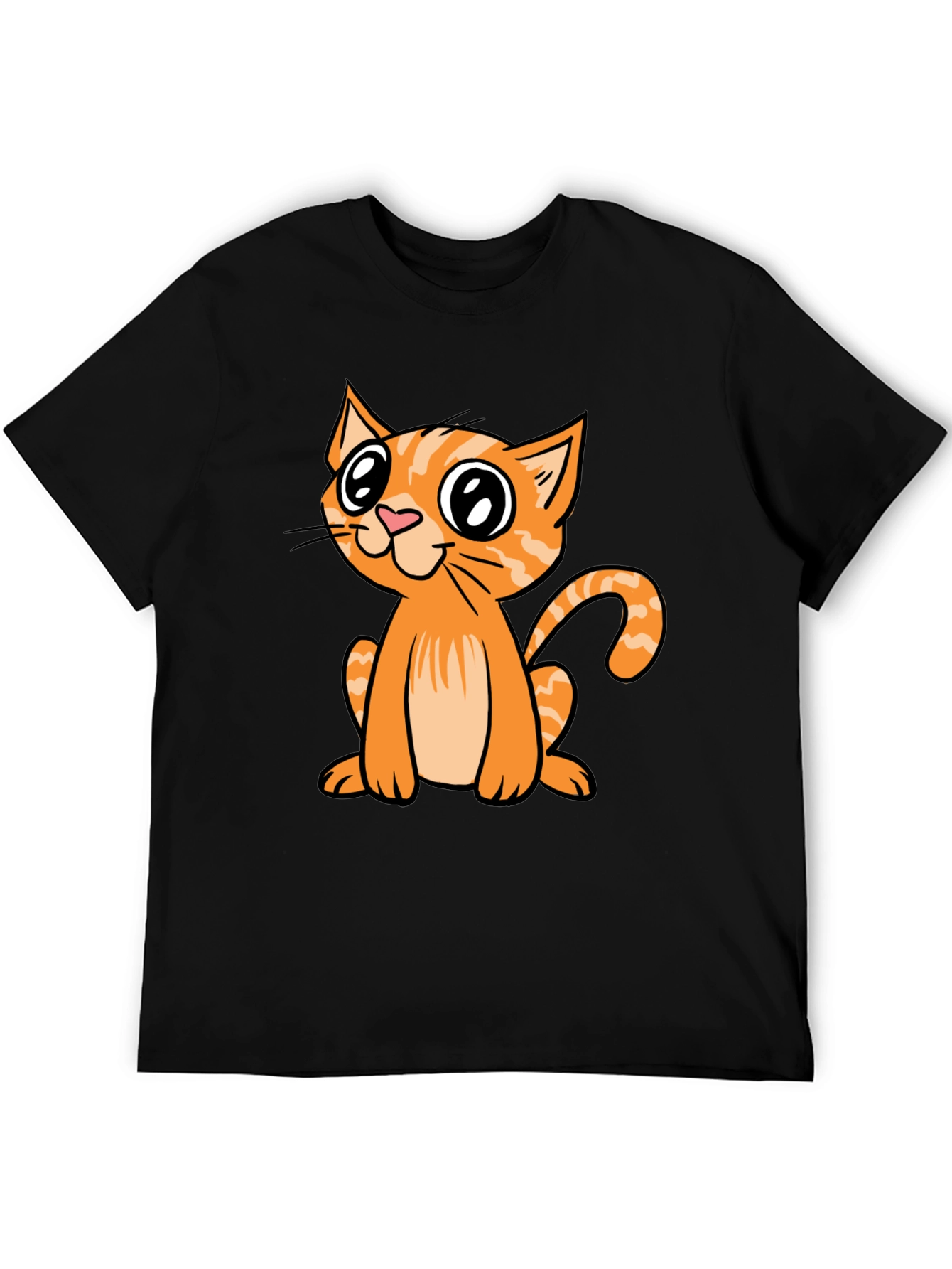 Black Cute Cartoon Cat Black T-Shirt view 5