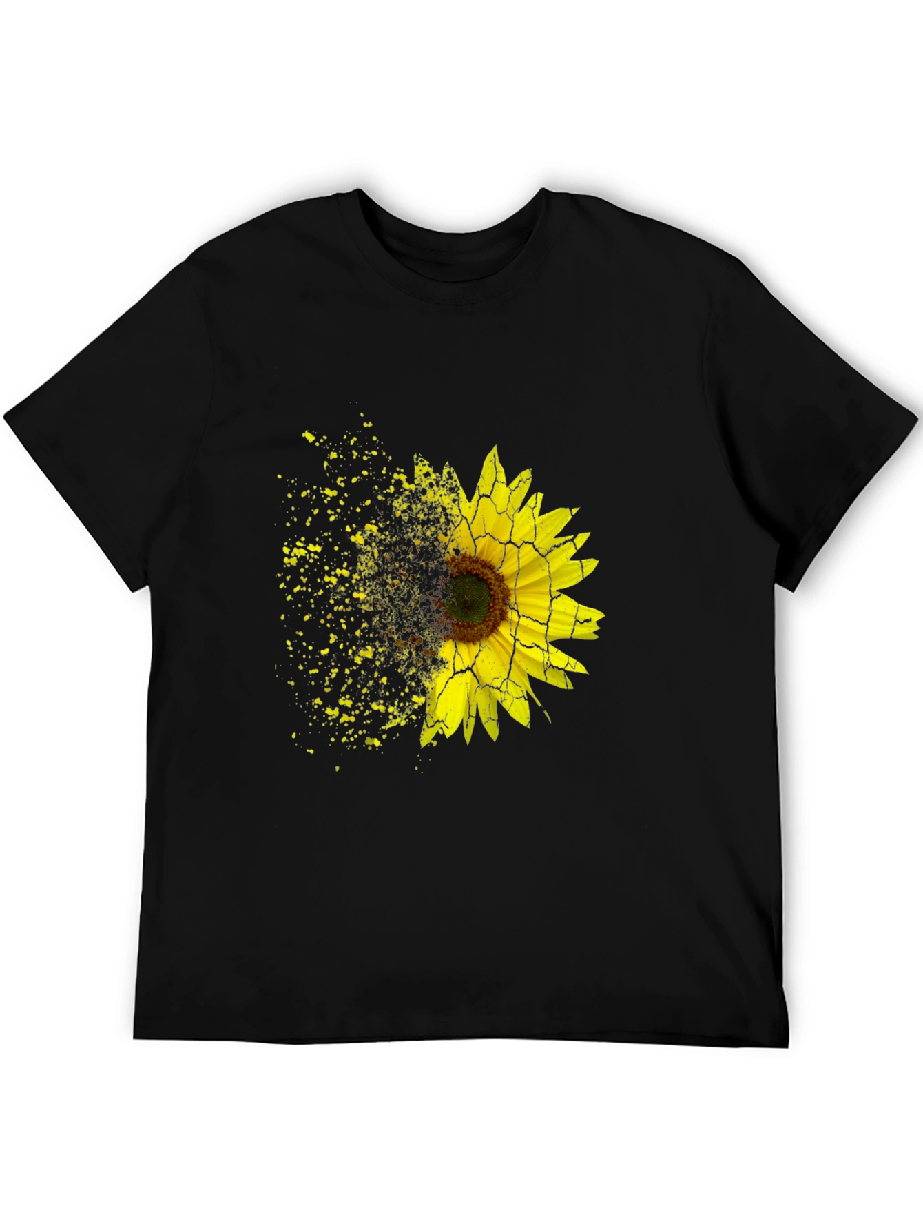 Black Sunflower Shatter Print Black T-Shirt view 5