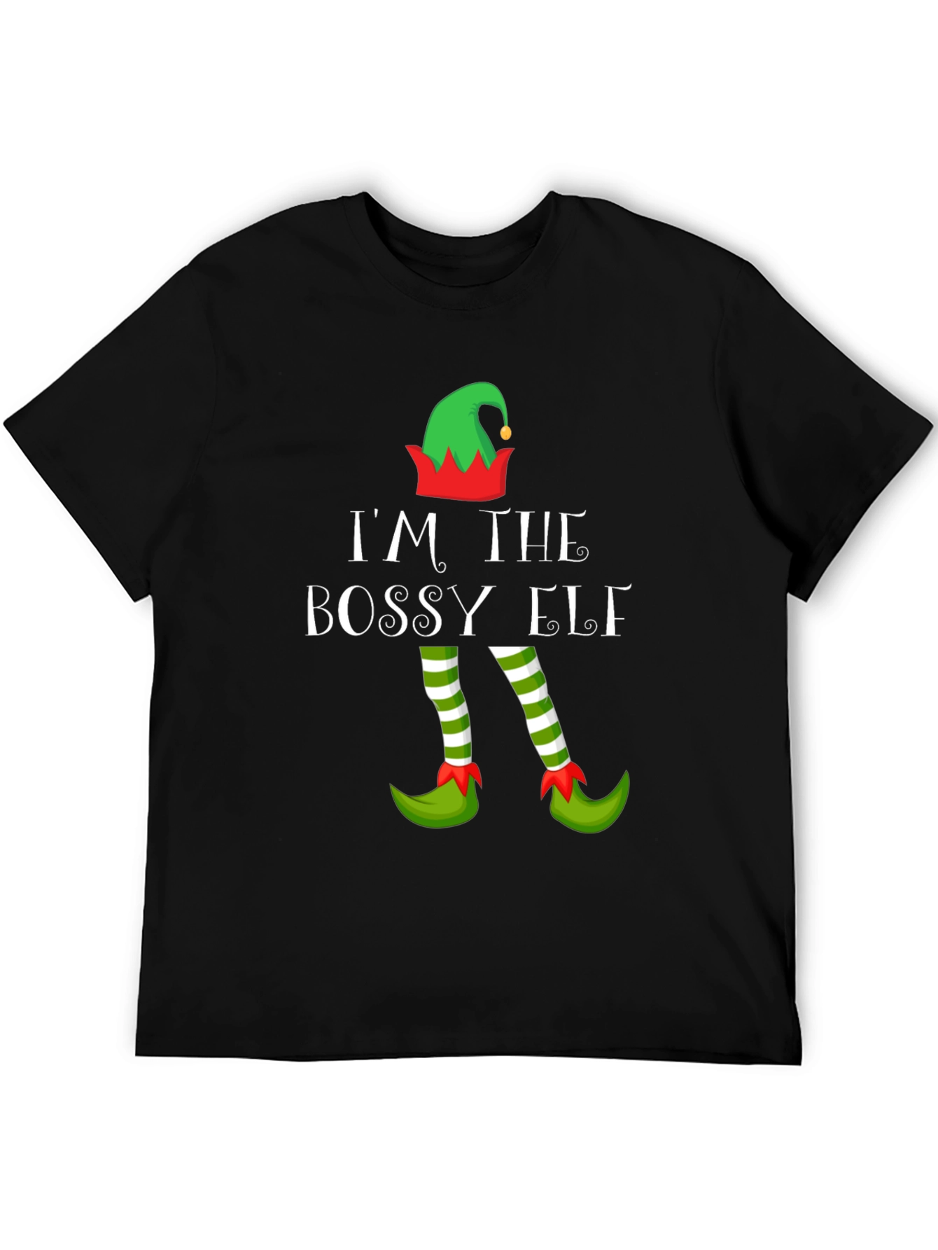Black I'm the Bossy Elf Christmas T-Shirt view 5