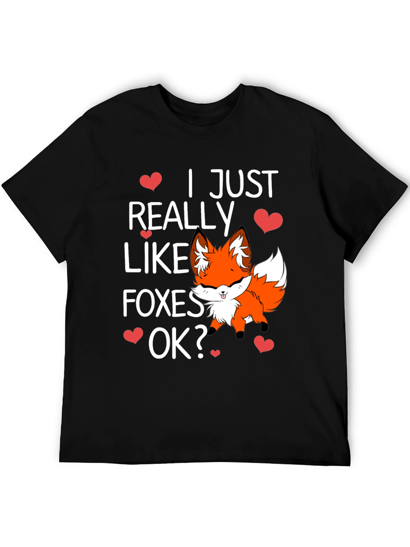 Black Cute Fox Lover T-Shirt - I Just Really Like Foxes OK? view 5