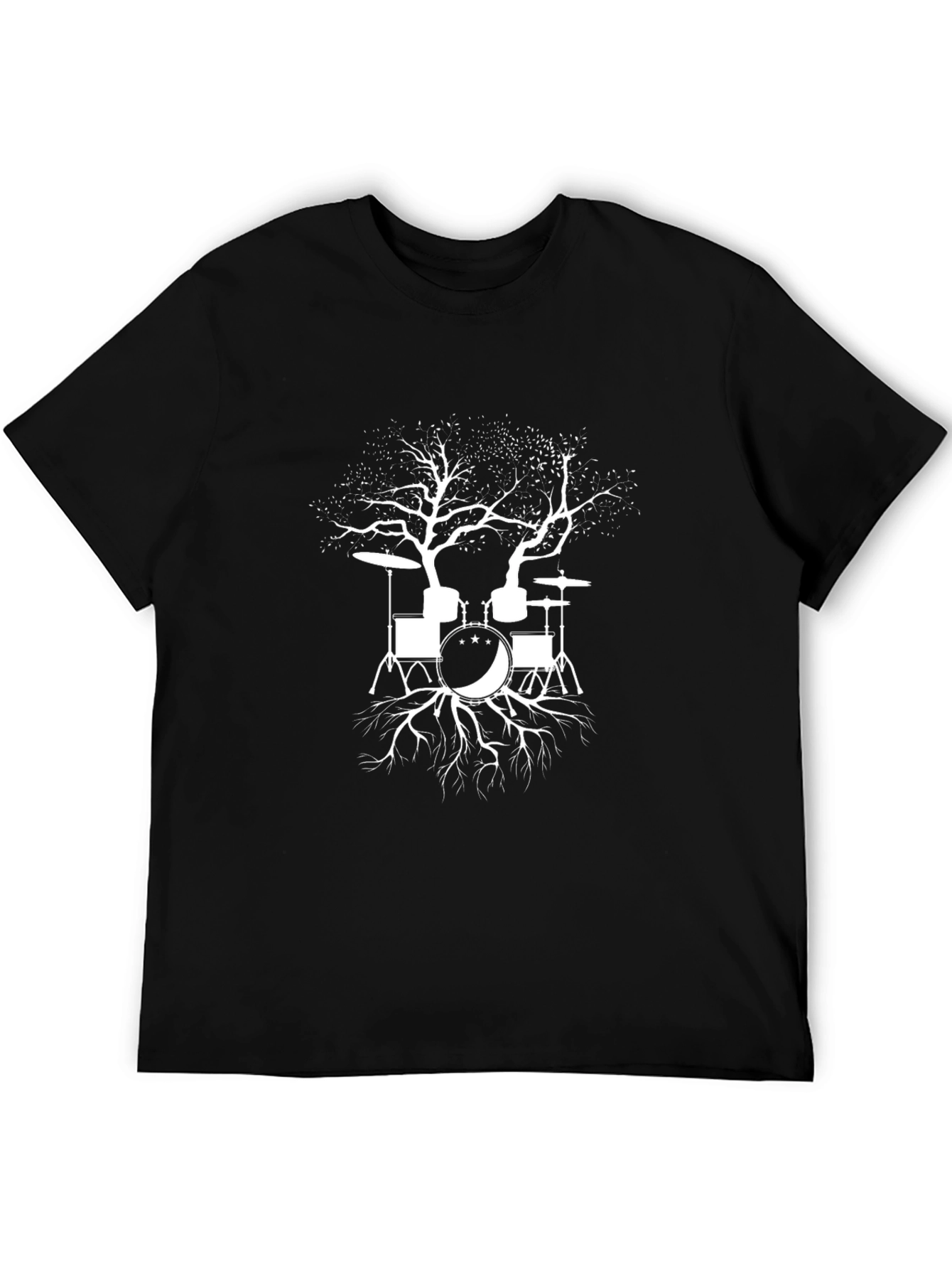Black Drum Set Tree Graphic Tee - Music Lover T-Shirt view 5