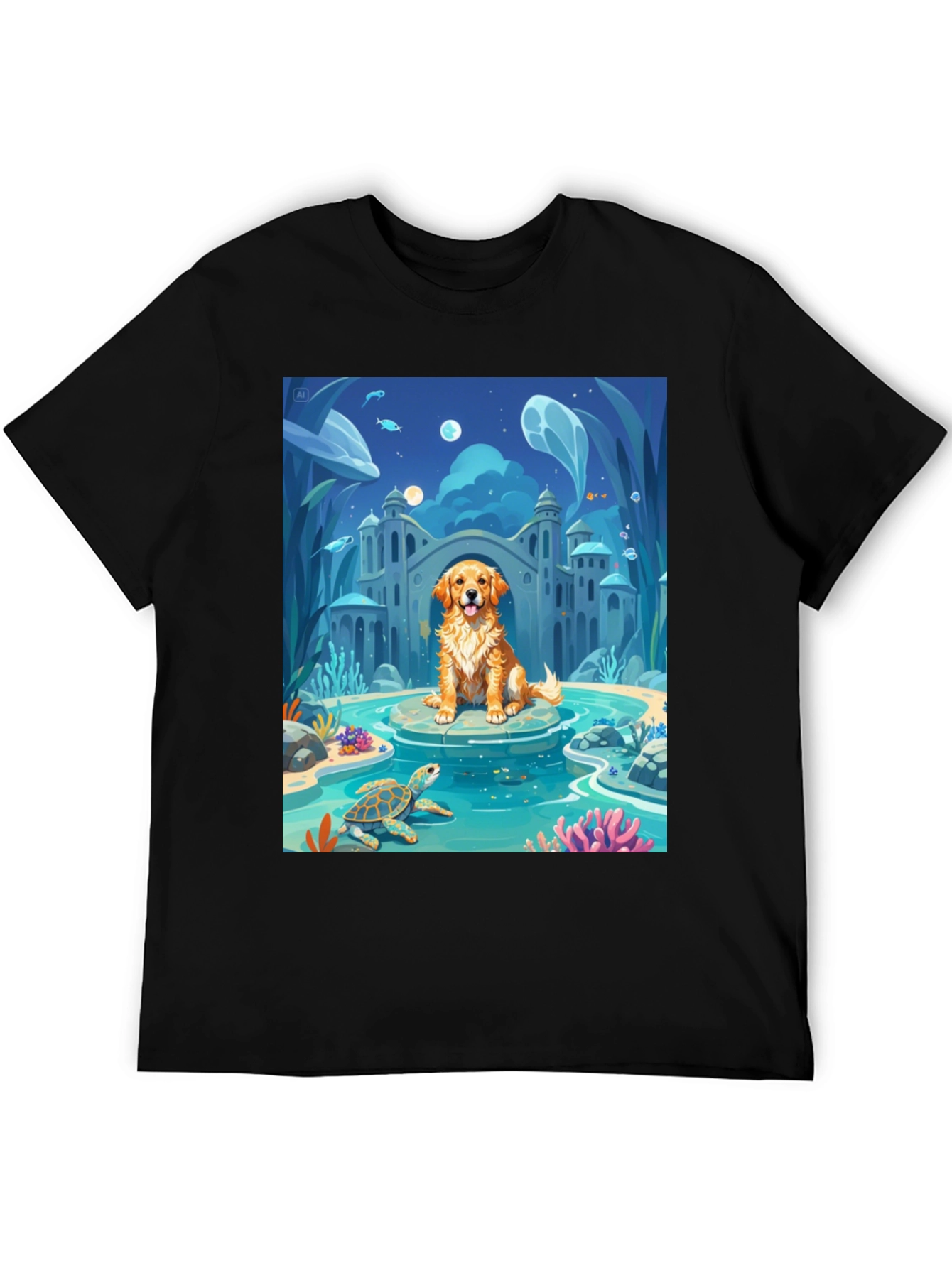 Black Underwater Dog Cartoon Graphic Tee view 5