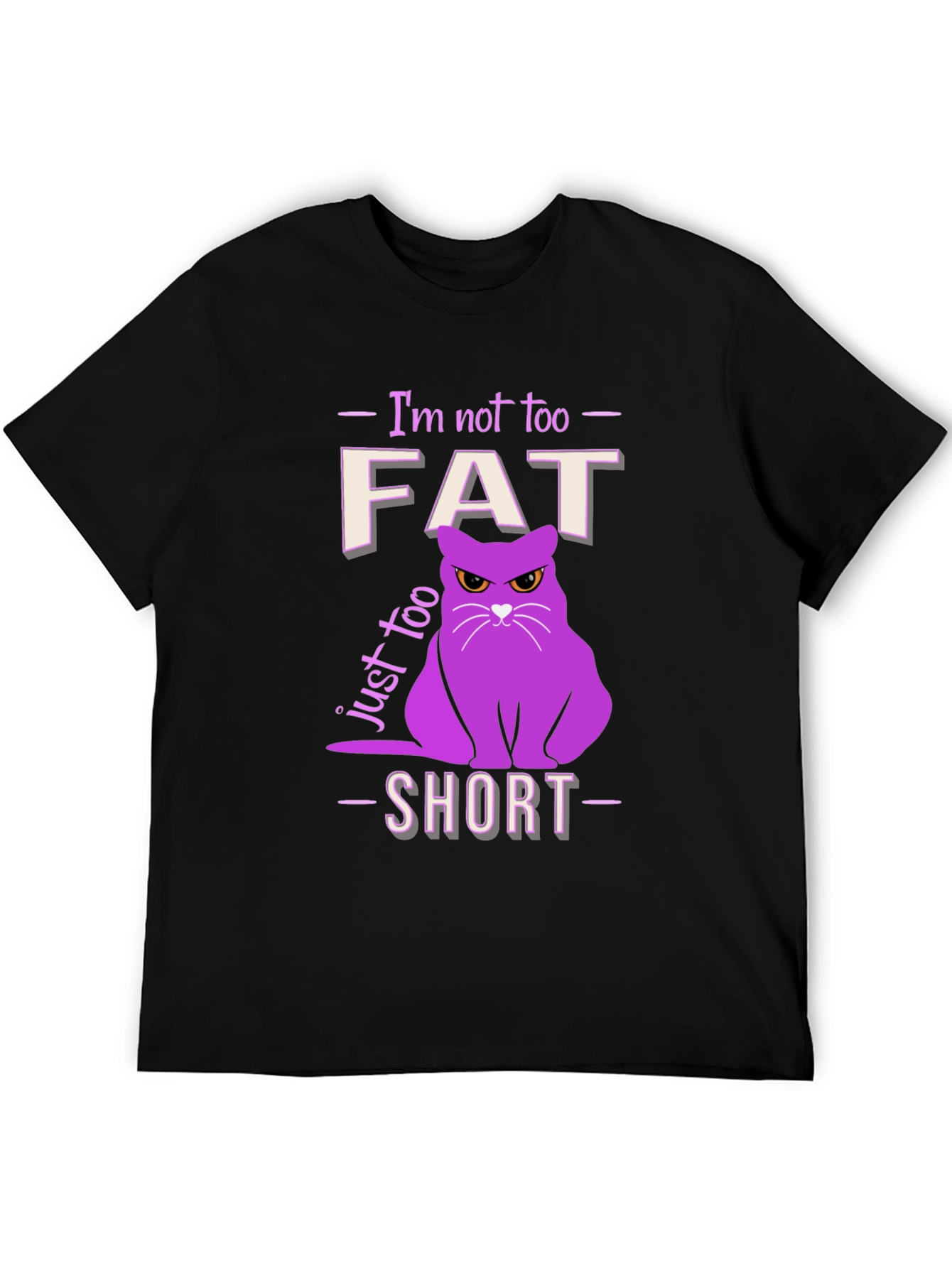 Black Funny Cat T-Shirt - Not Fat, Just Too Short! view 5