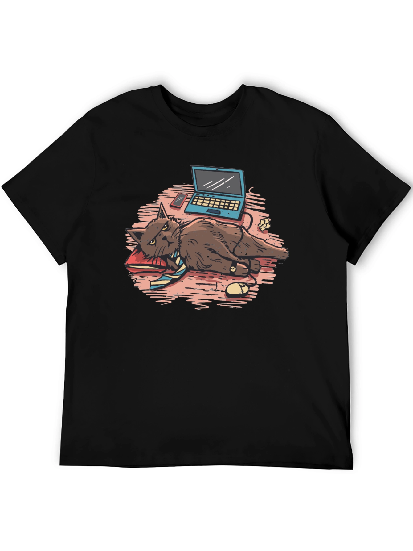 Black Work From Home Cat Graphic Tee view 5