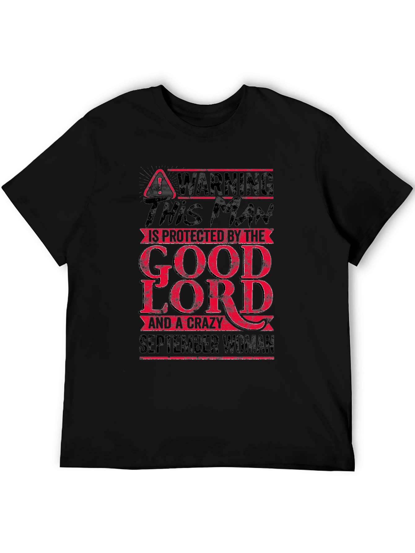 Black Warning Protected by Good Lord and September Woman T-Shirt view 5