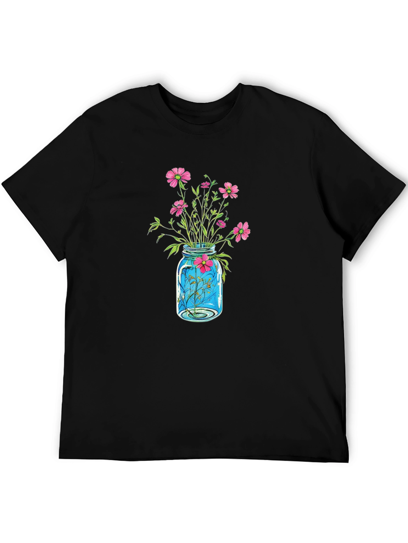 Black Floral Jar Graphic Tee - Black Casual Shirt view 5