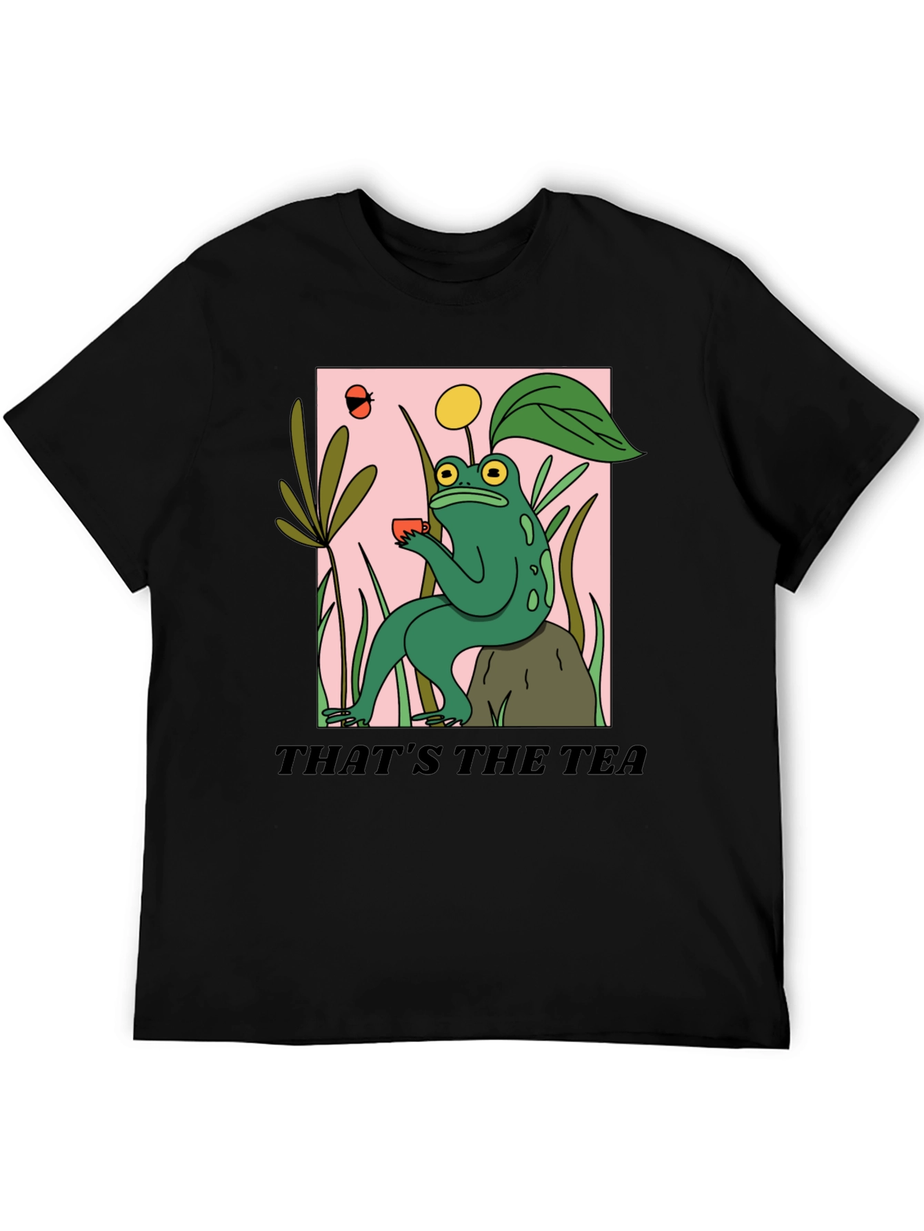 Black Frog Sipping Tea T-Shirt - "That's The Tea" Funny Graphic Tee view 5