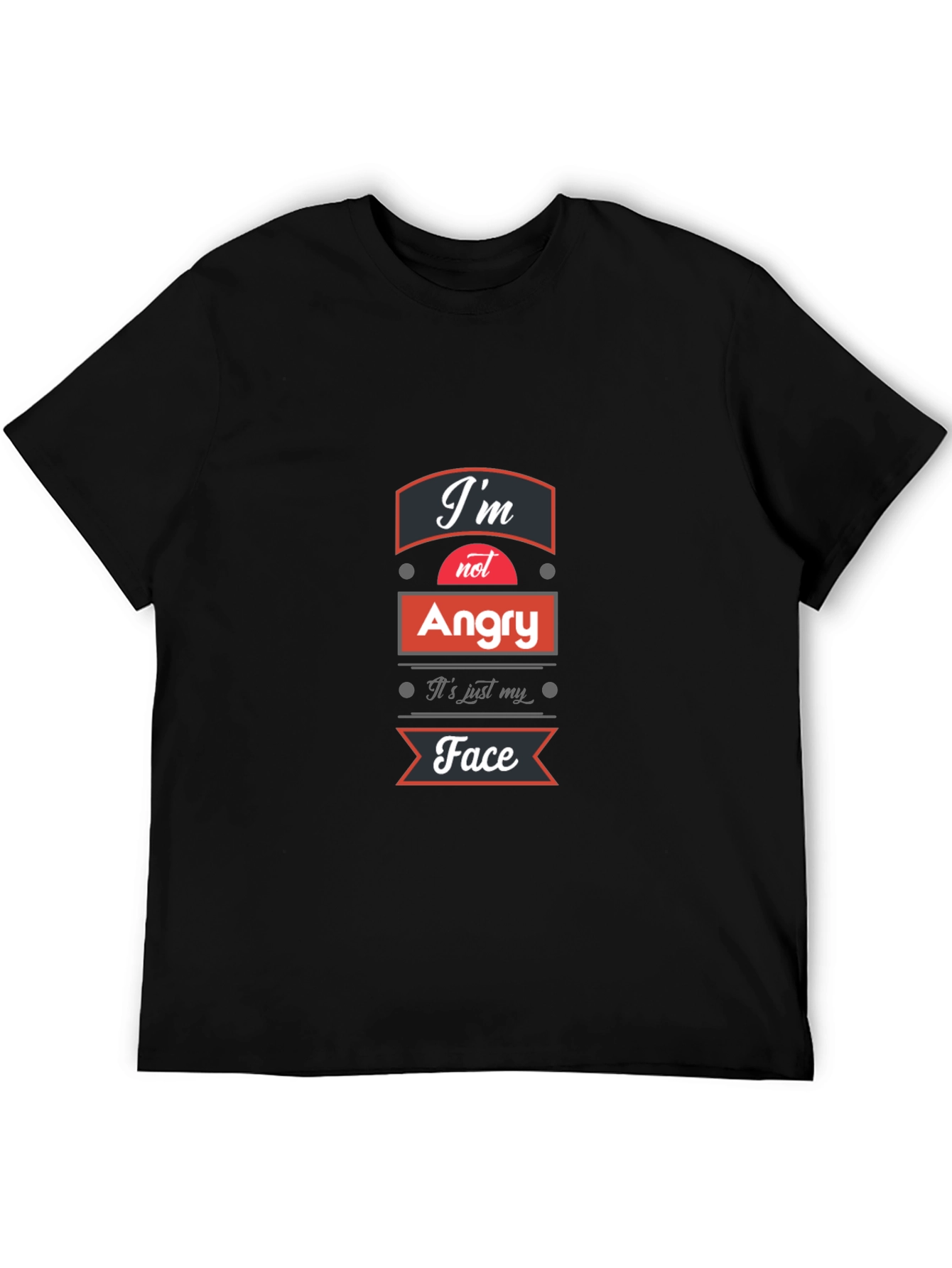 Black Funny Graphic Tee: I'm Not Angry, It's Just My Face T-Shirt view 5