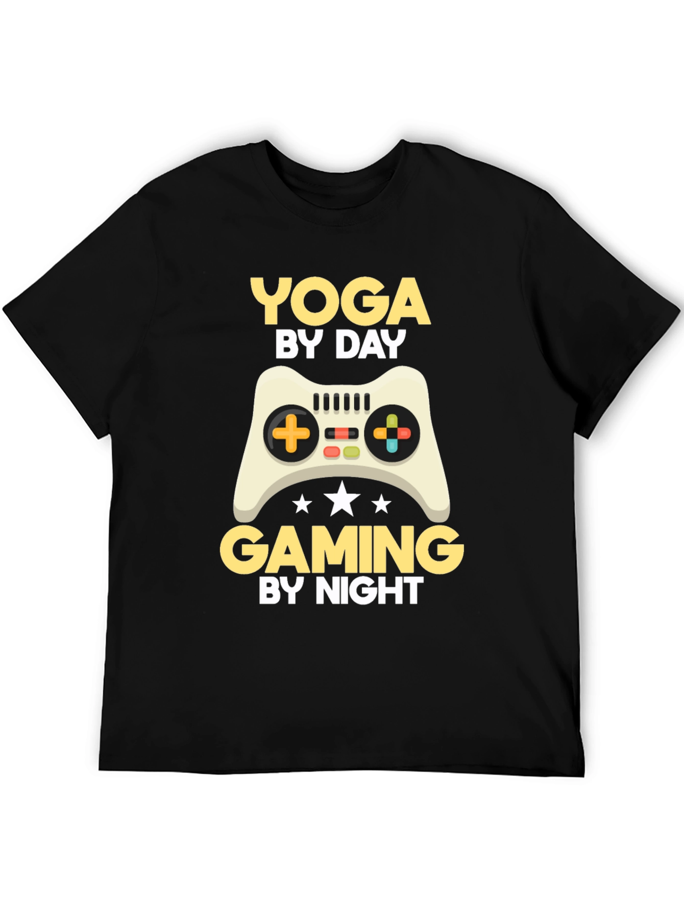 Black Yoga By Day, Gaming By Night T-Shirt view 5