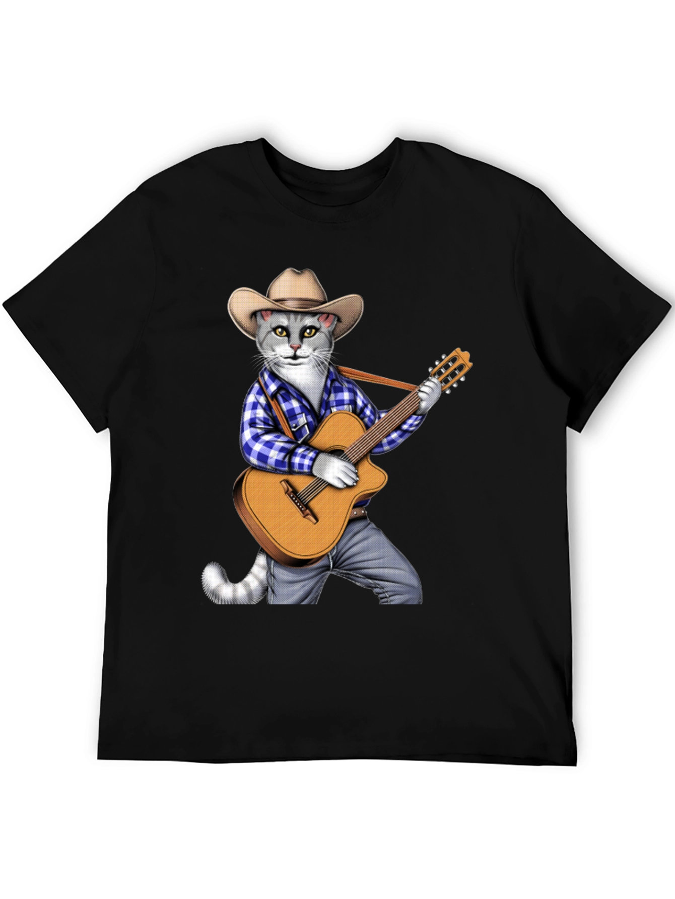 Black Cool Cat Guitarist Graphic Tee view 5