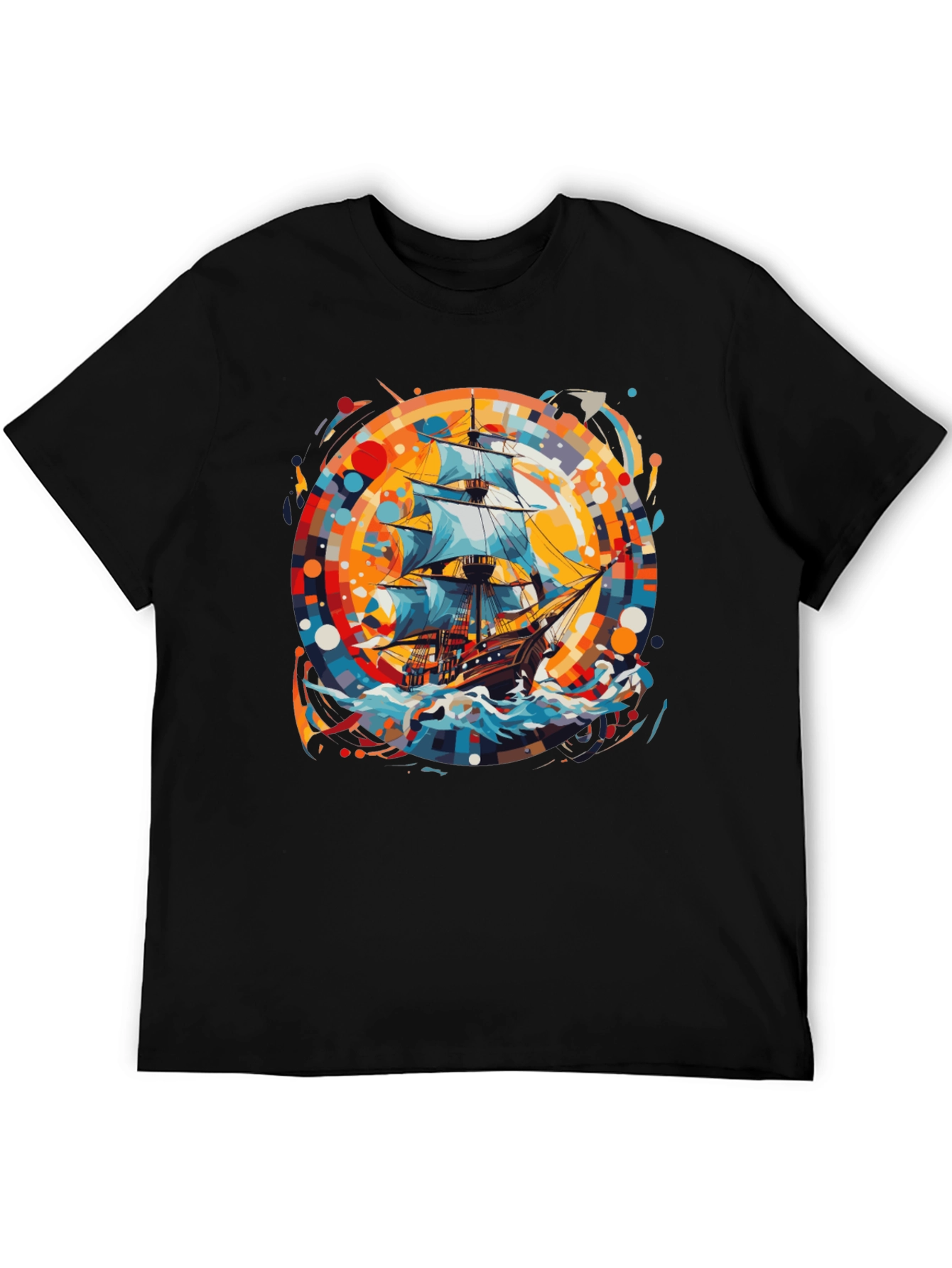 Black Nautical Adventure Tee: Ship Graphic Black Cotton Shirt view 5