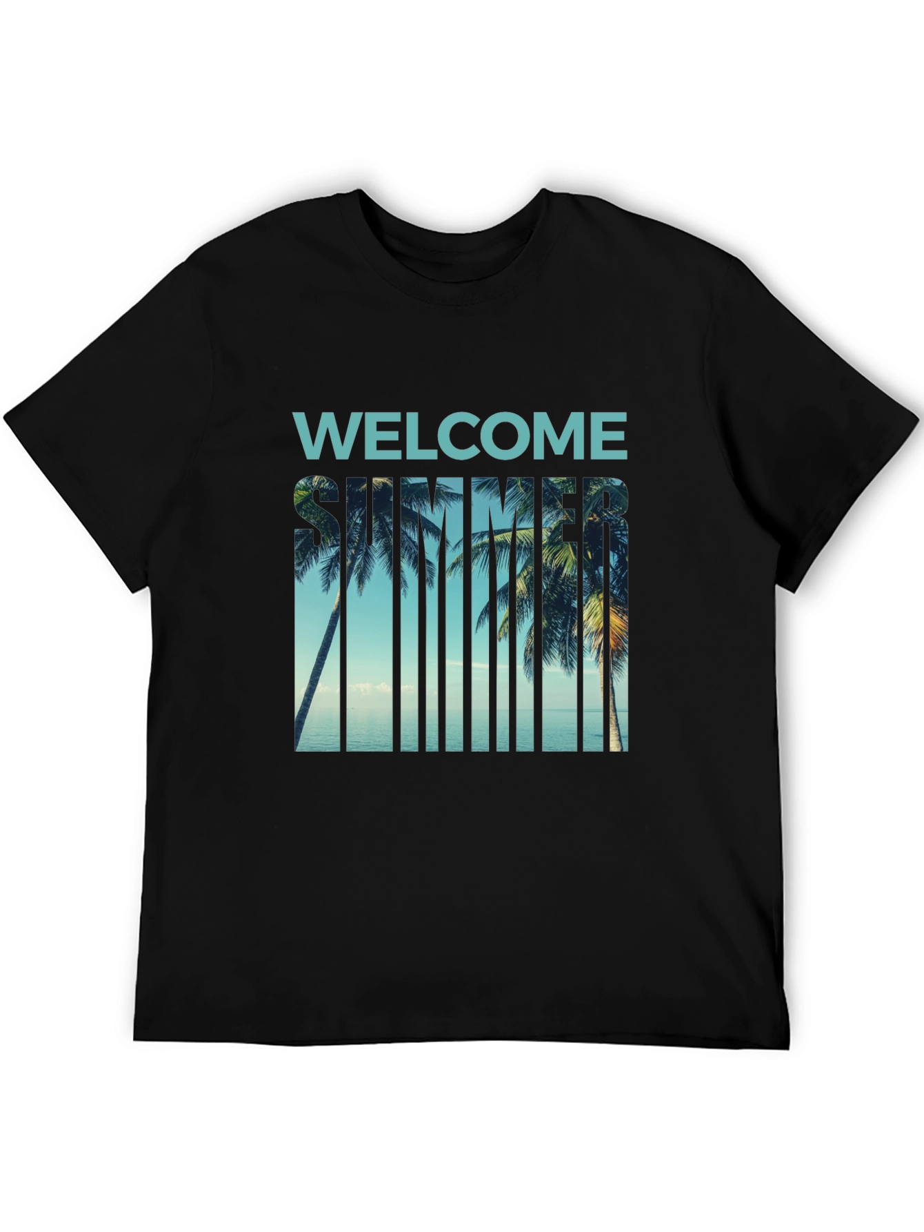 Black Welcome Summer Palm Tree Graphic T-Shirt view 5