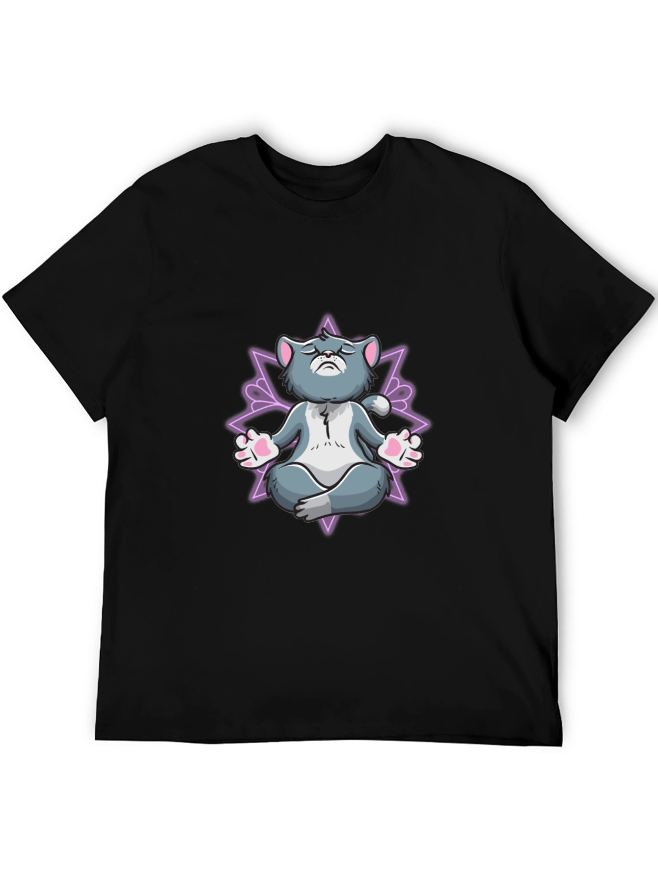 Black Zen Cat T-Shirt - Meditating Feline view 5