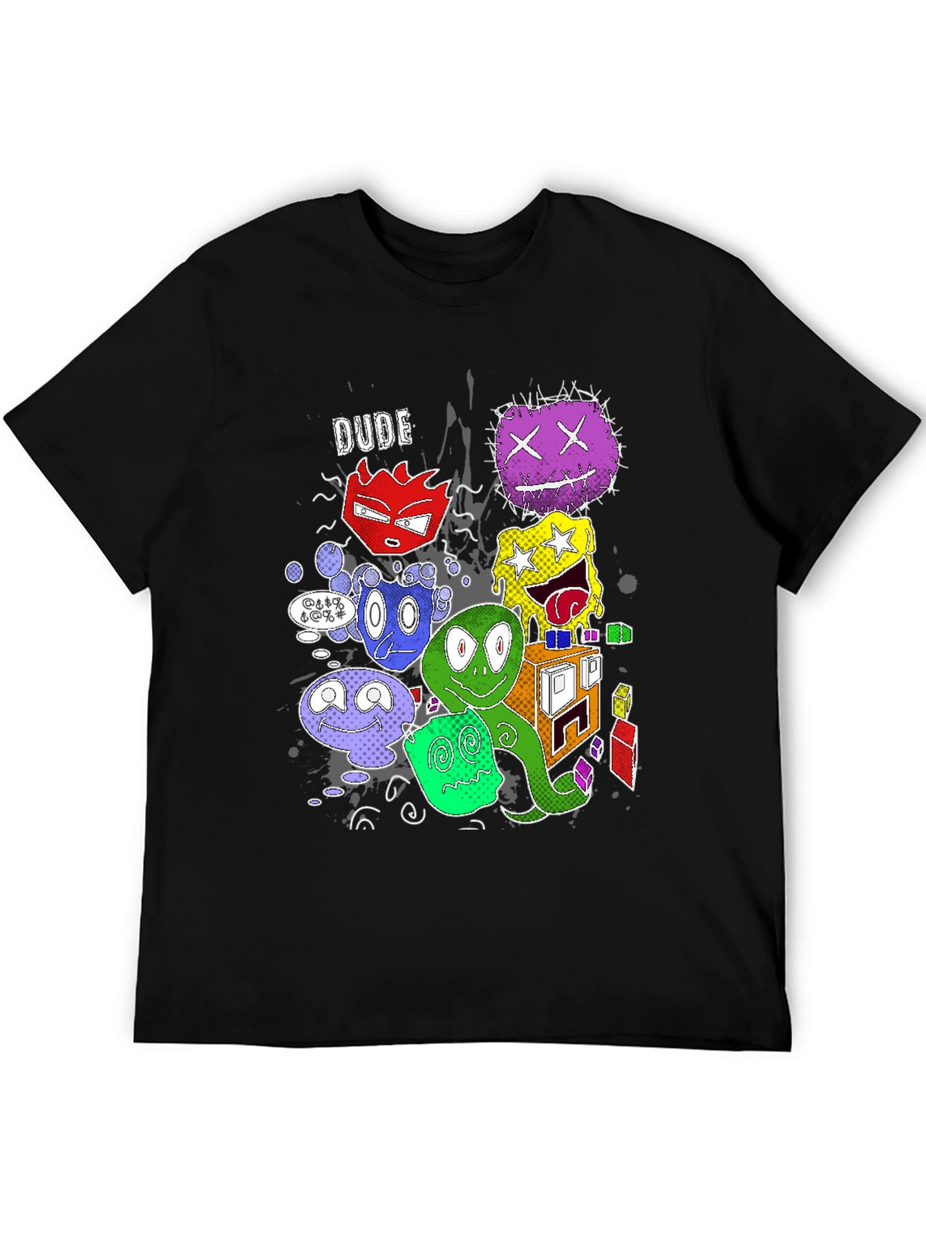 Black Cartoon Monster Graphic Black T-Shirt view 5