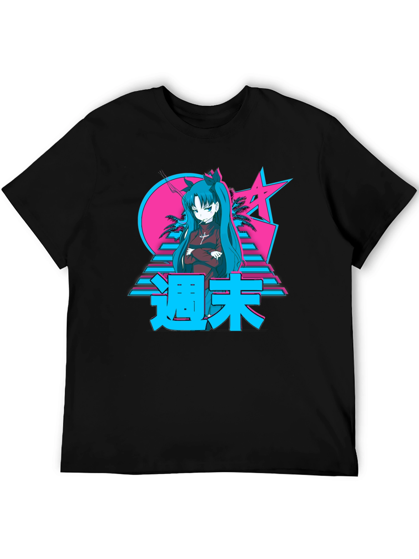 Black Retro Anime Graphic T-Shirt view 5