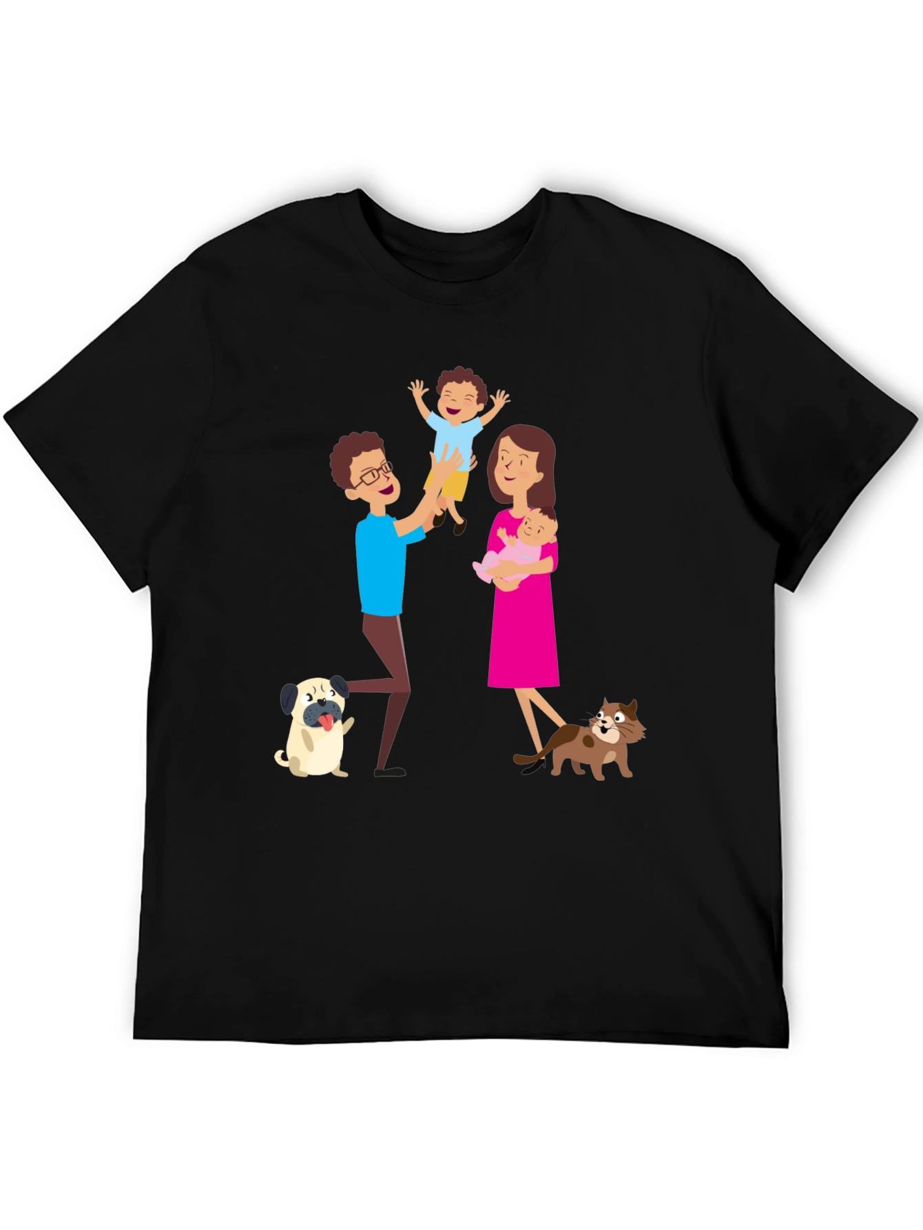 Black Cartoon Family Graphic Tee - Father's Day Gift view 5