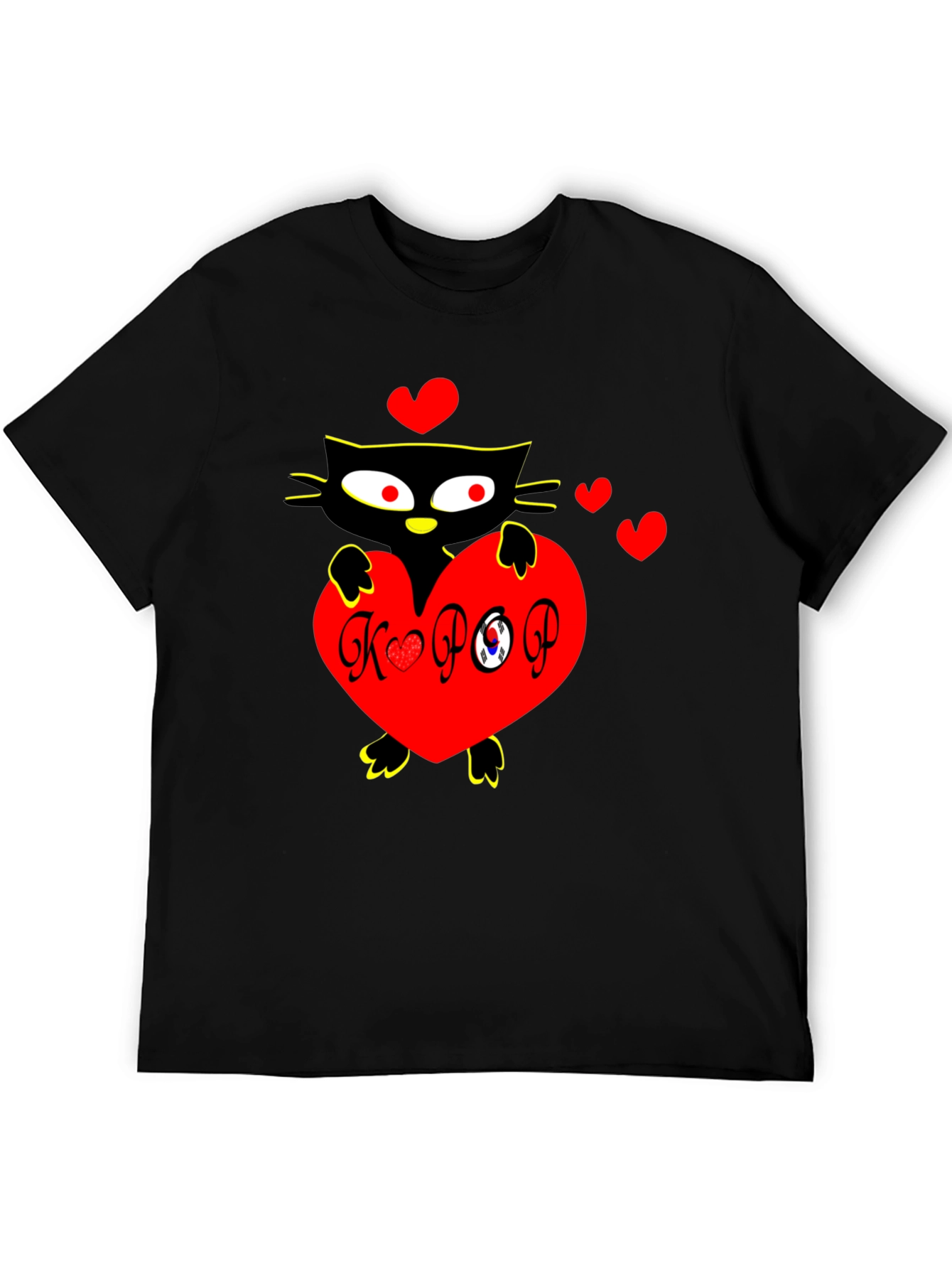 Black K-POP Cat Heart Graphic Tee view 5