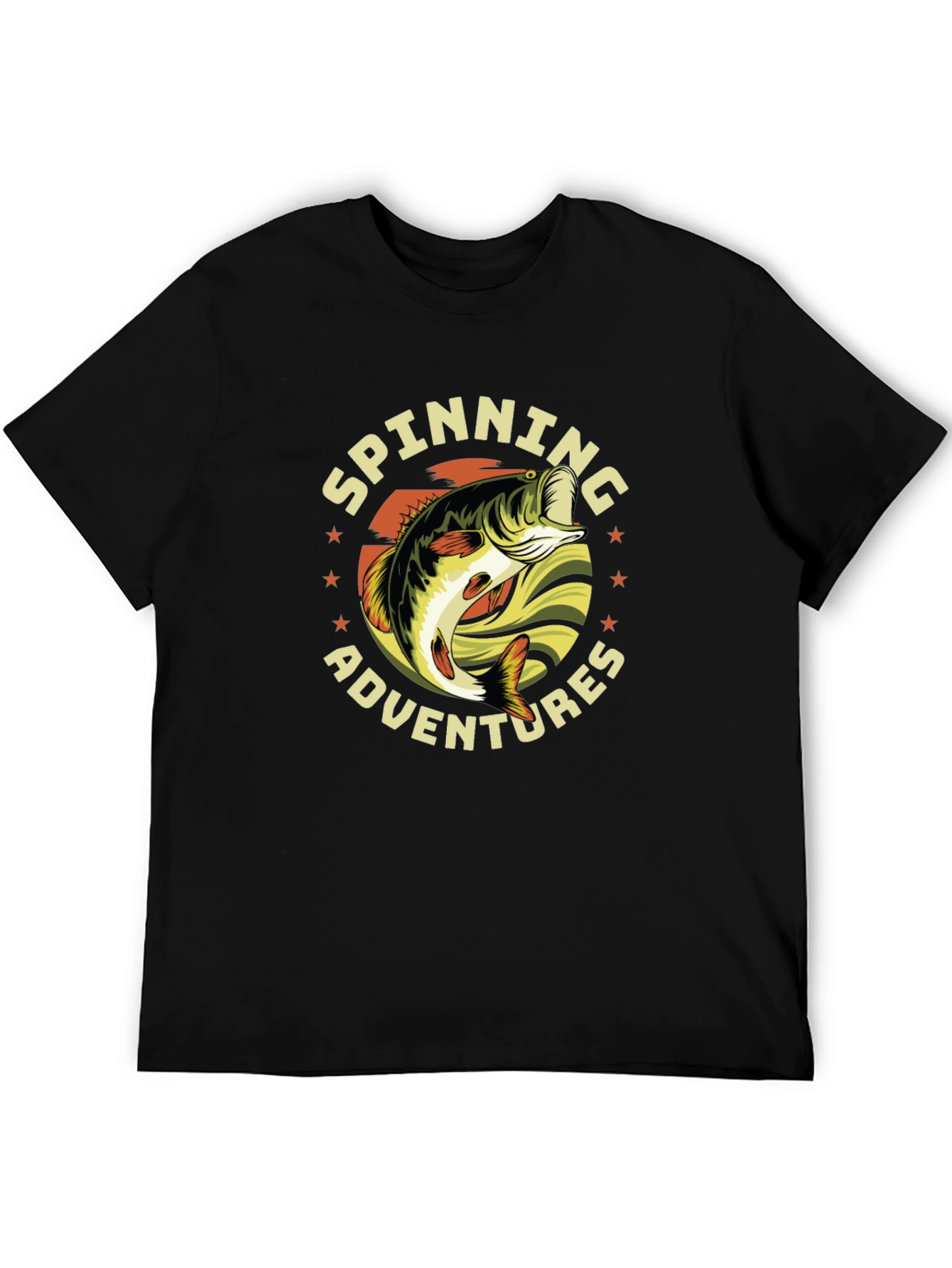 Black Spinning Adventures Fishing T-Shirt view 5