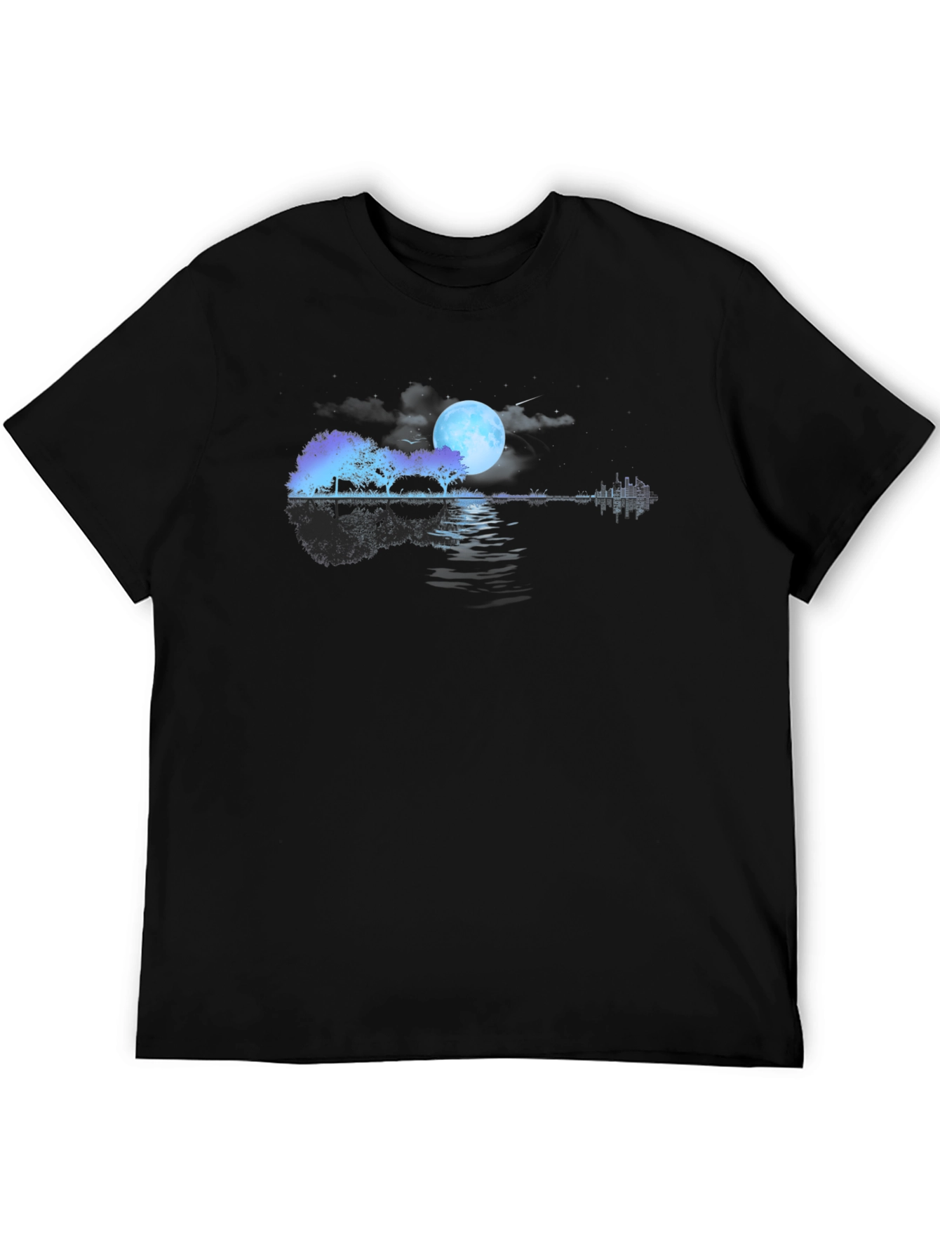 Black Moonlit Guitar Lake Black T-Shirt view 5