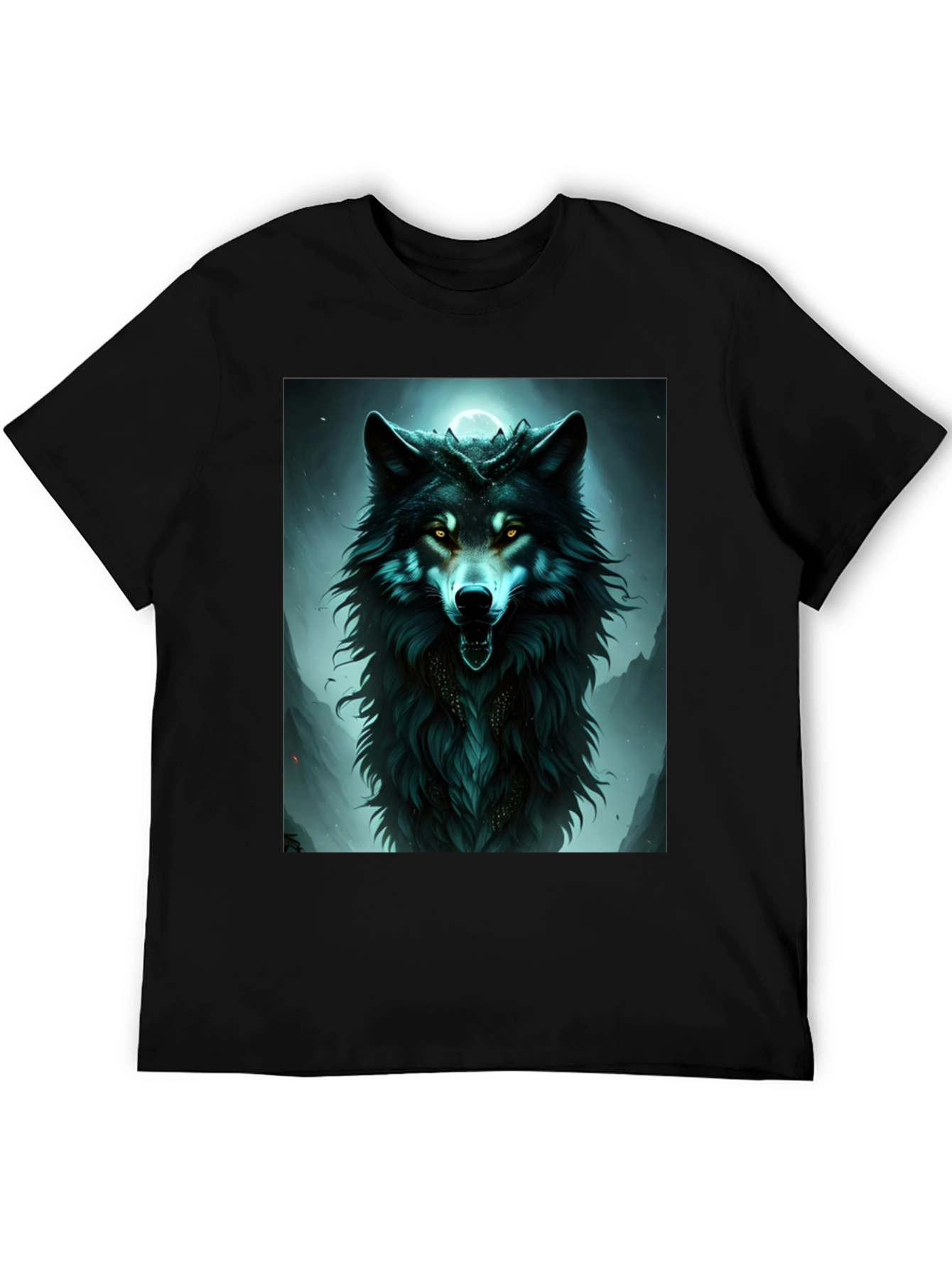 Black Mystic Wolf Graphic Tee - Black Cotton Comfort view 5