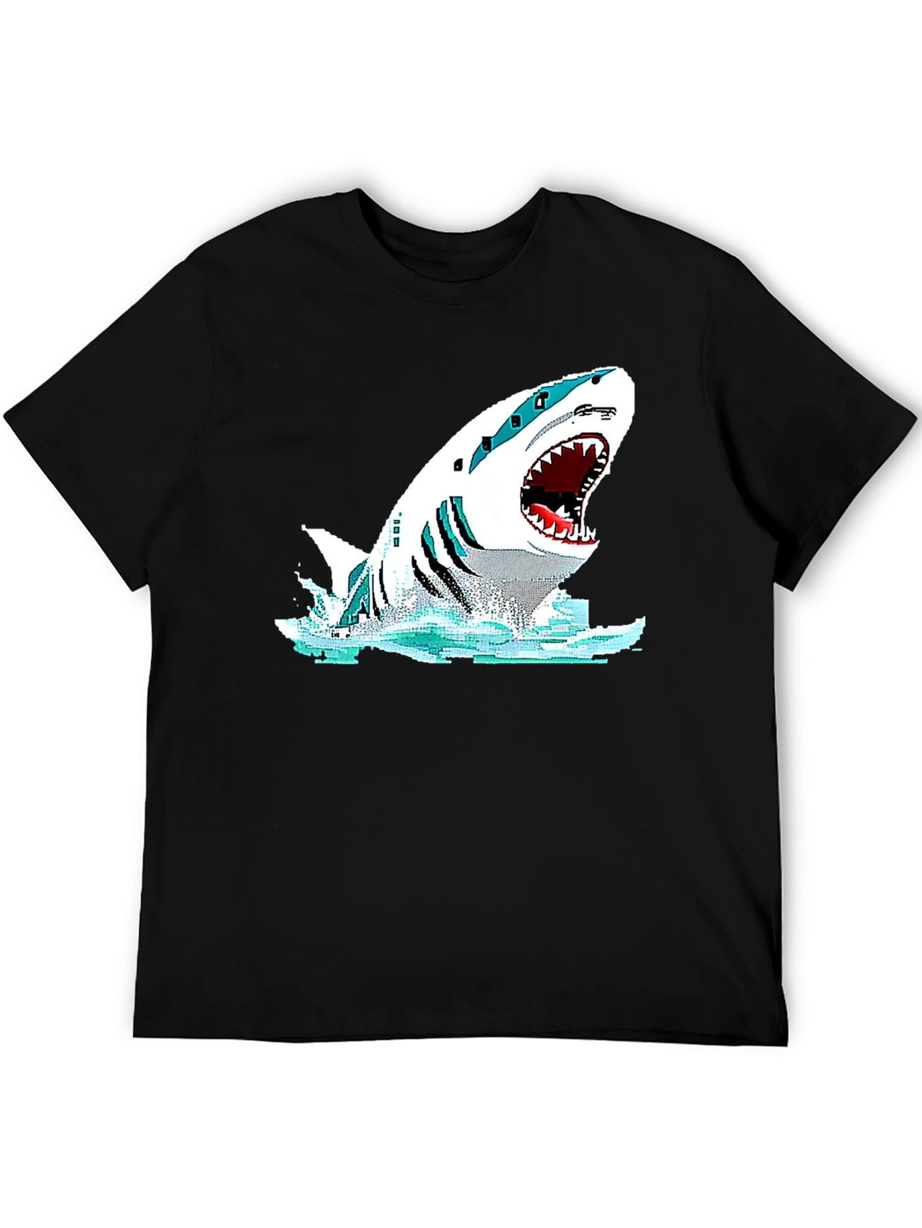 Shark Graphic Black T-Shirt - Pixelated Design - 5