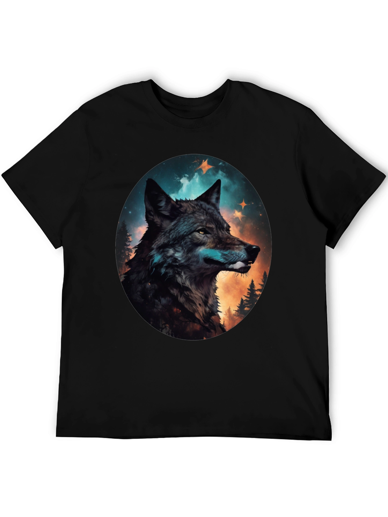 Black Wolf Graphic Print Crew Neck T-Shirt view 5