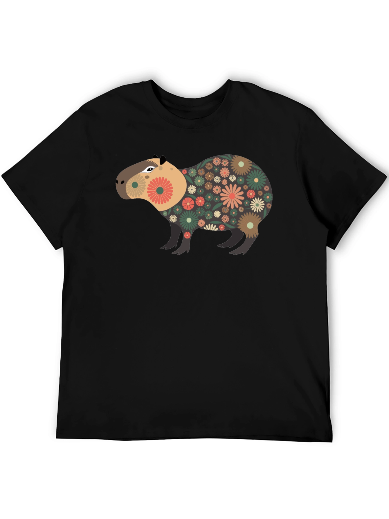 Black Floral Capybara Graphic Tee - Unique Design view 5