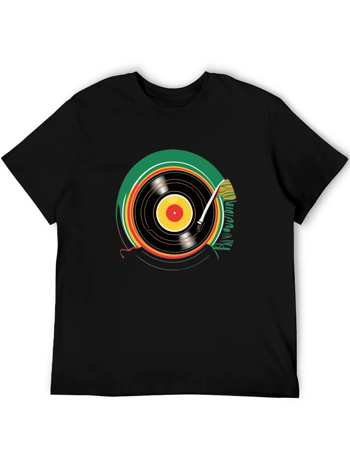 Black Vinyl Record Graphic T-Shirt - Black Crew Neck Tee view 5