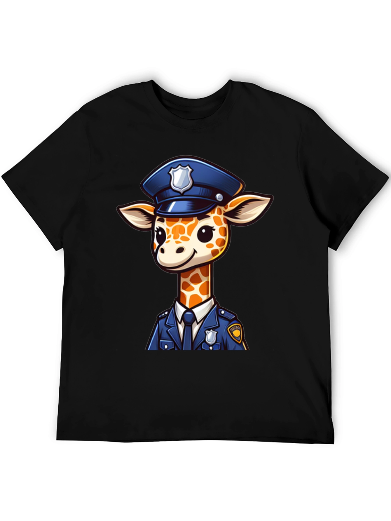 Black Giraffe Police Officer Black T-Shirt view 5