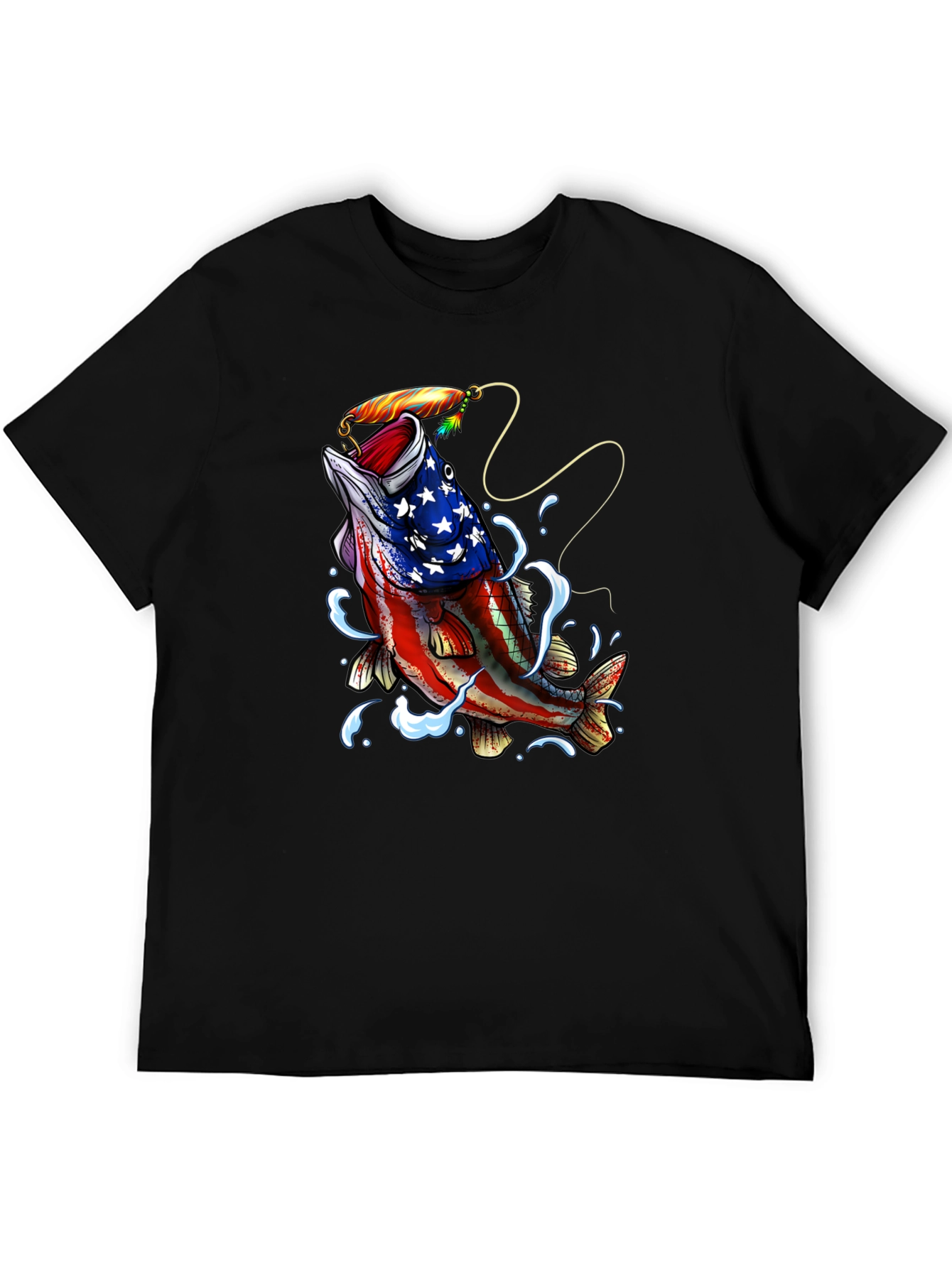 Black American Flag Bass Fishing Graphic T-Shirt view 5