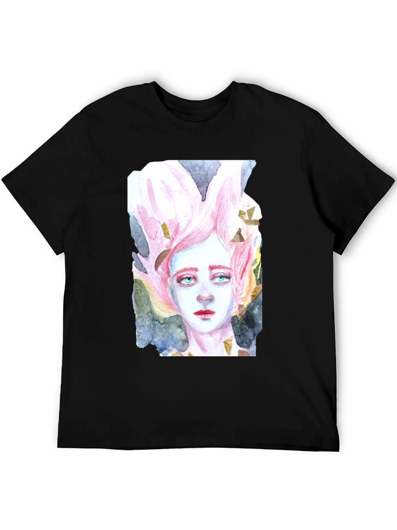 Black Watercolor Portrait Graphic T-Shirt view 5
