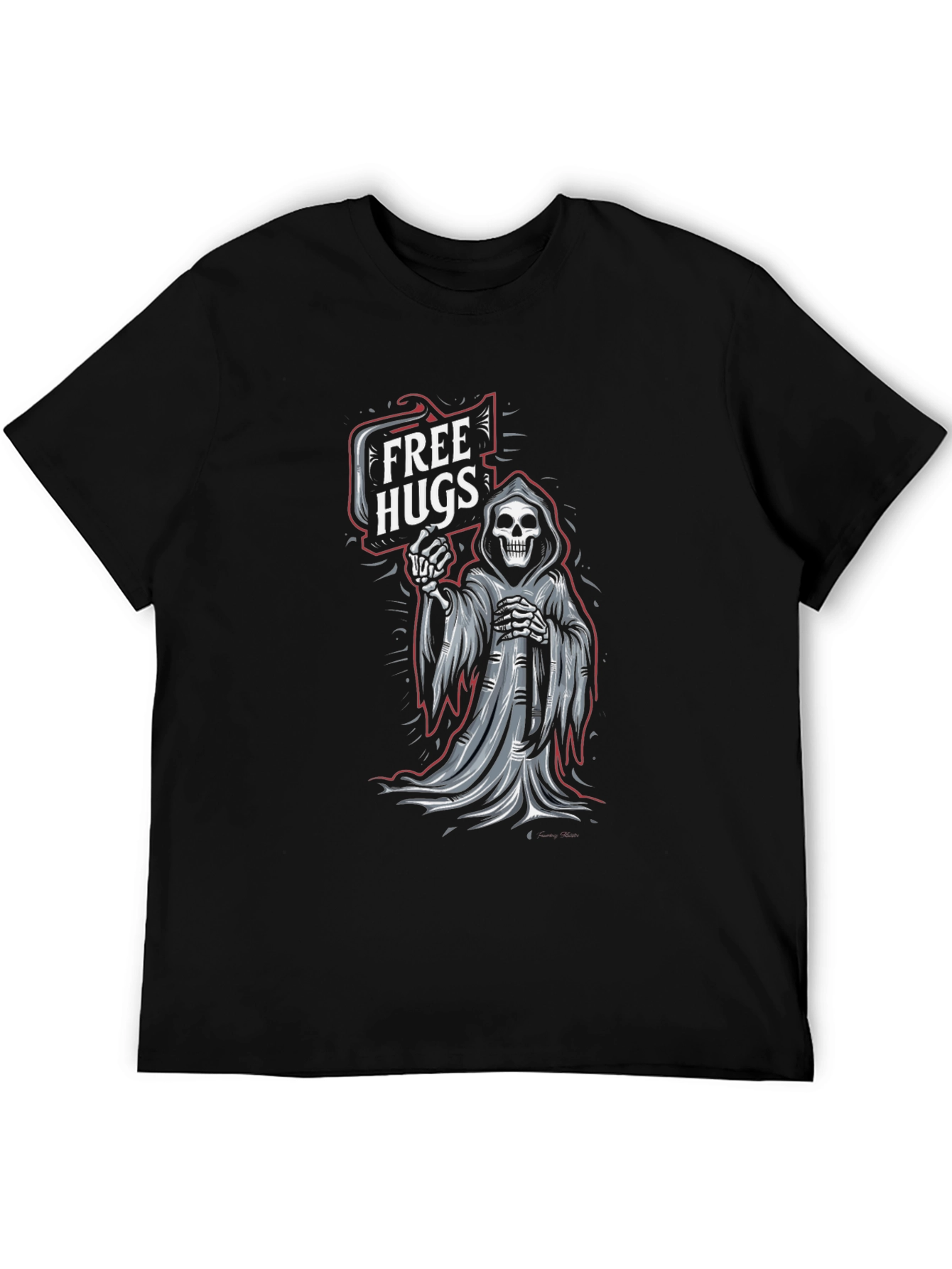 Black Free Hugs Grim Reaper Graphic T-Shirt - Black view 5