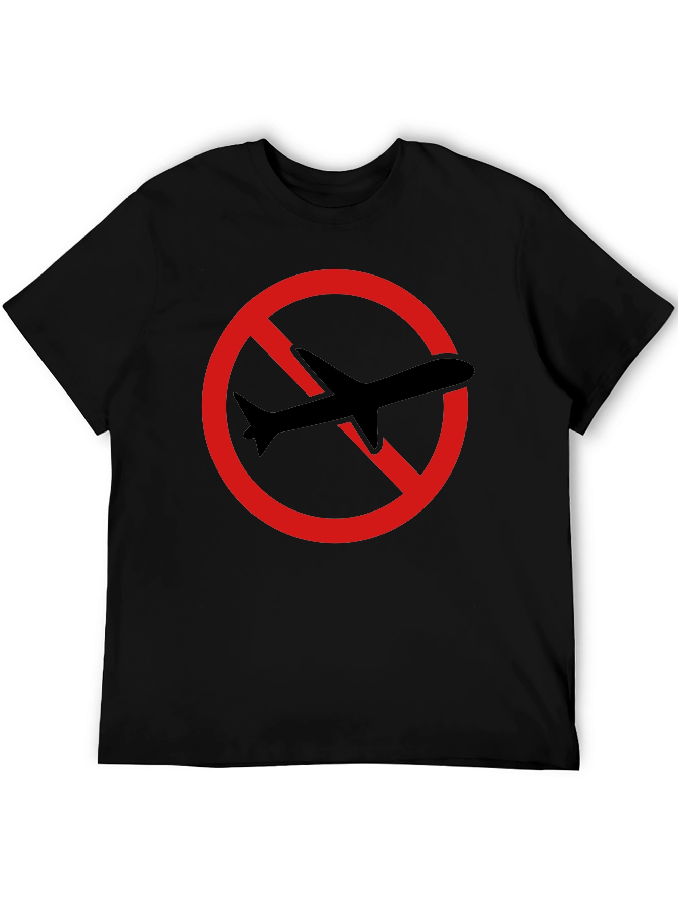 Black No Flying T-Shirt - Black Cotton Tee with Airplane Graphic view 5