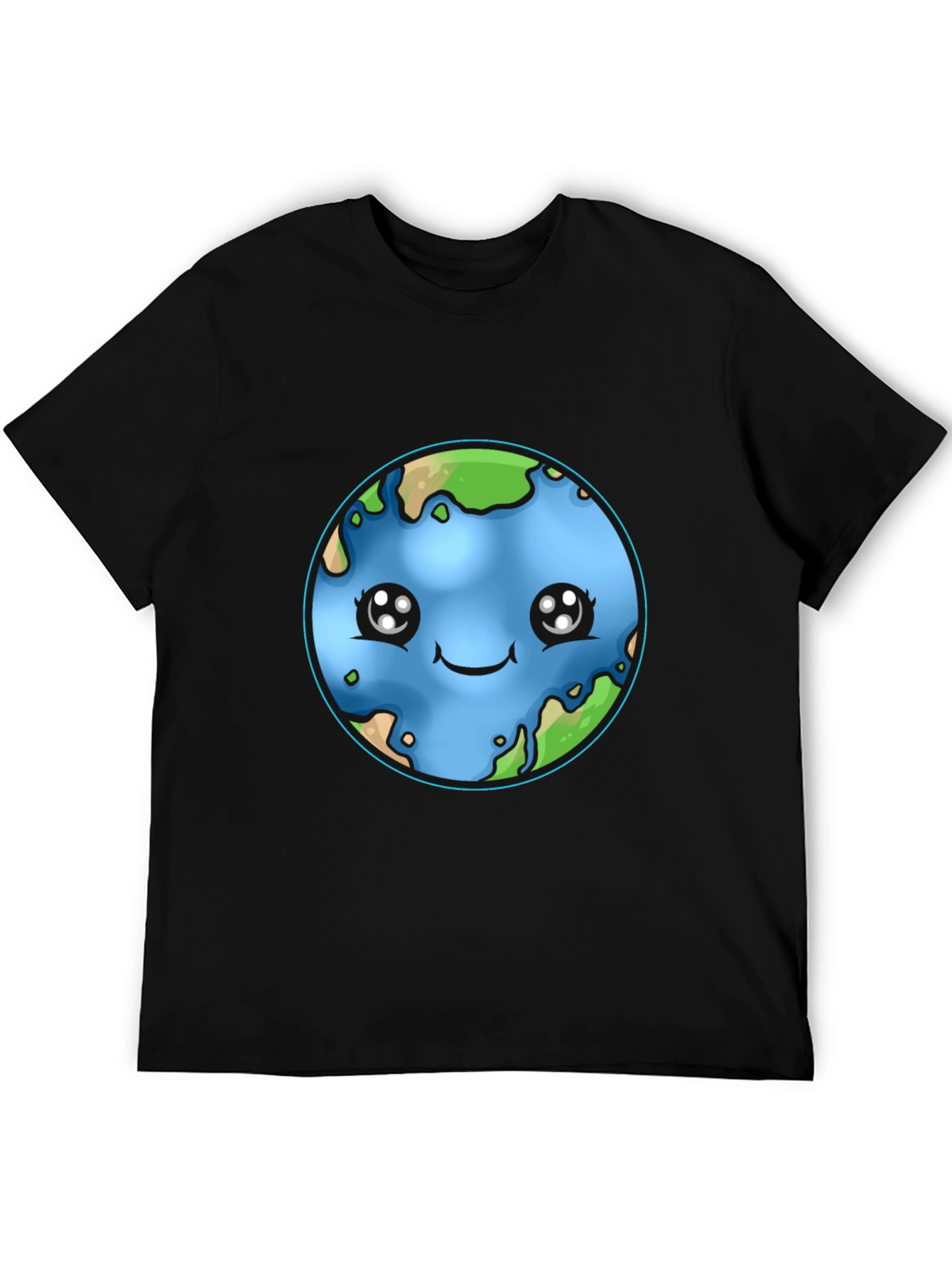 Black Cute Earth Kawaii T-Shirt view 5