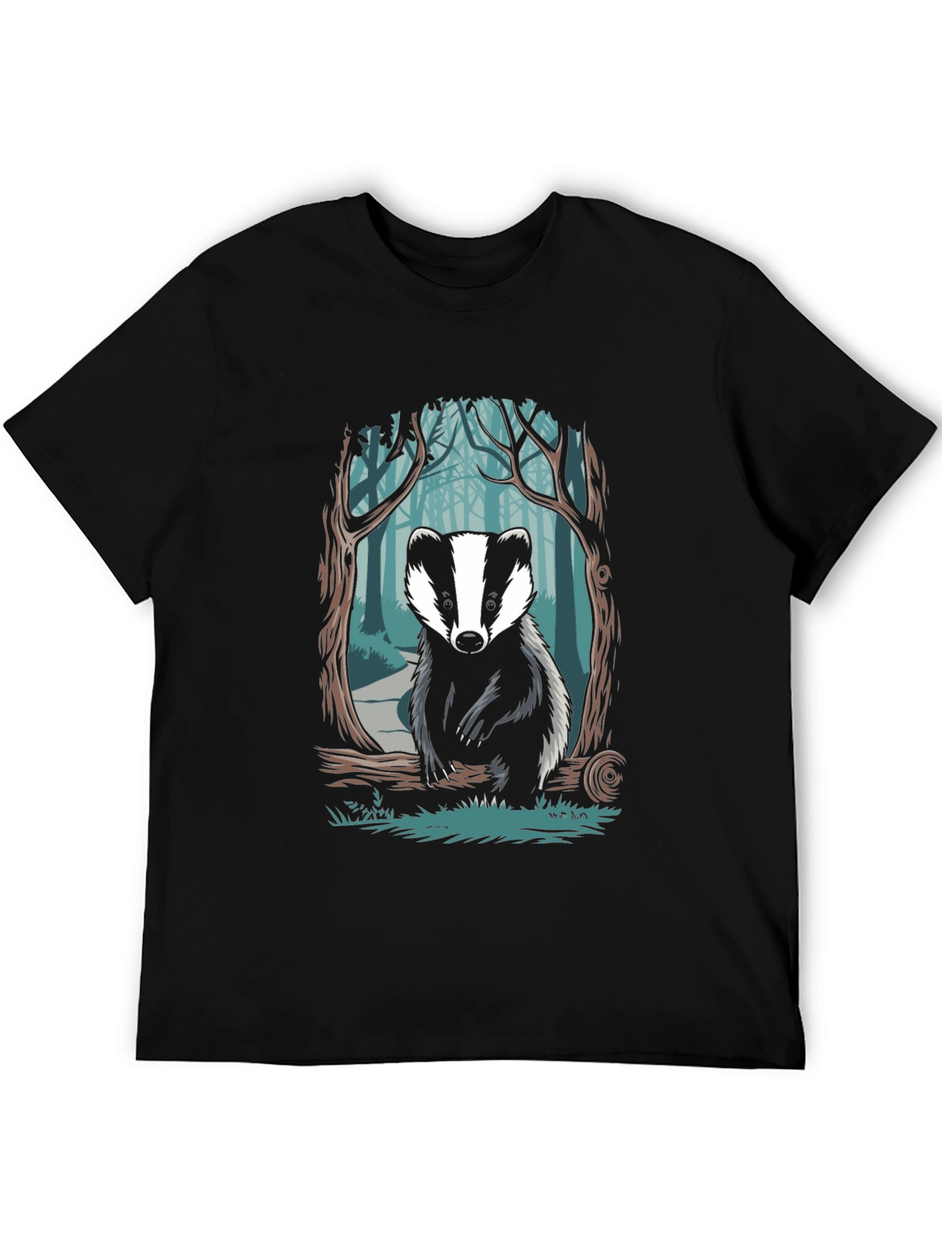Black Badger Forest Graphic Tee - Nature Inspired Design view 5