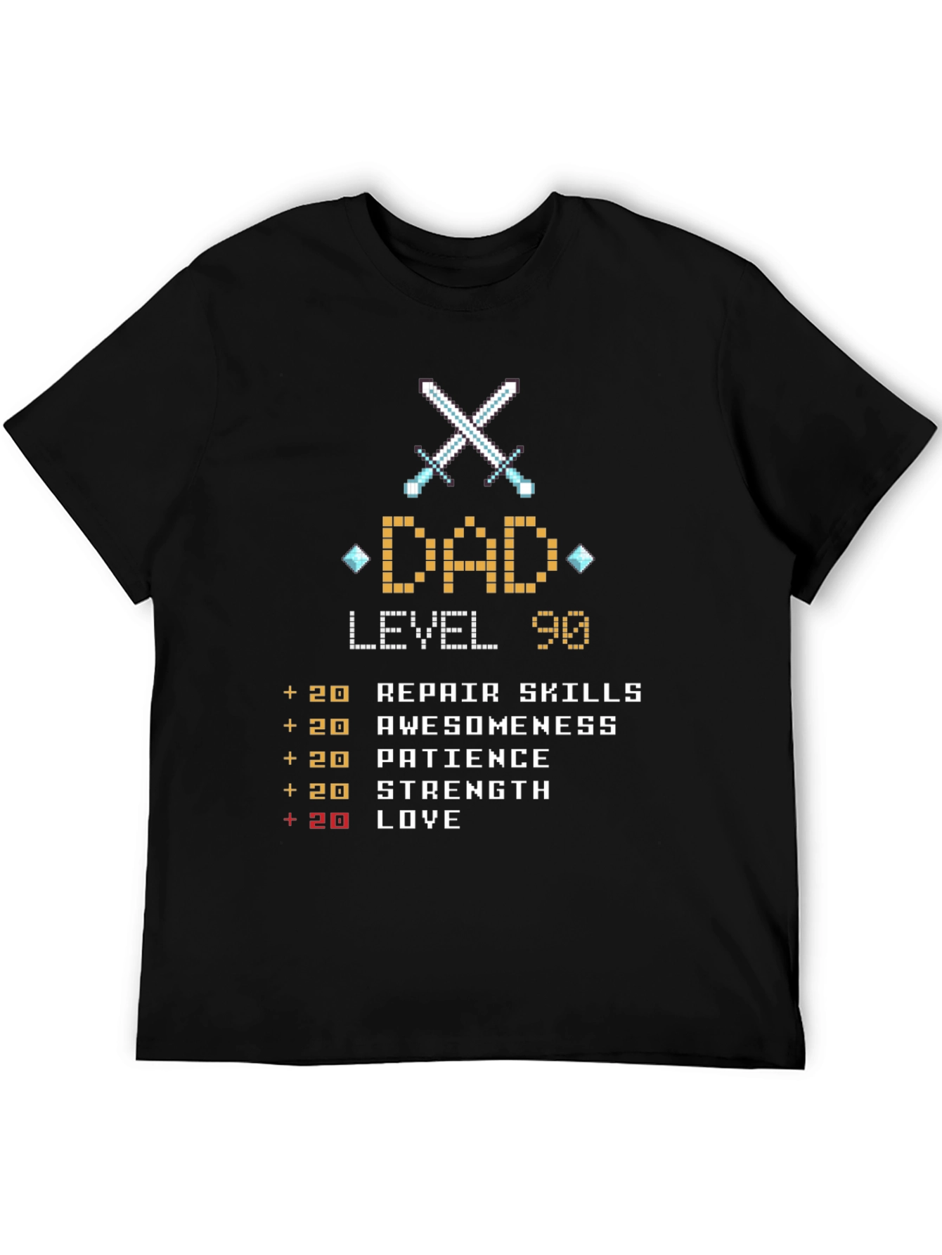 Black Dad Level 90 Pixel Art Black T-Shirt view 5