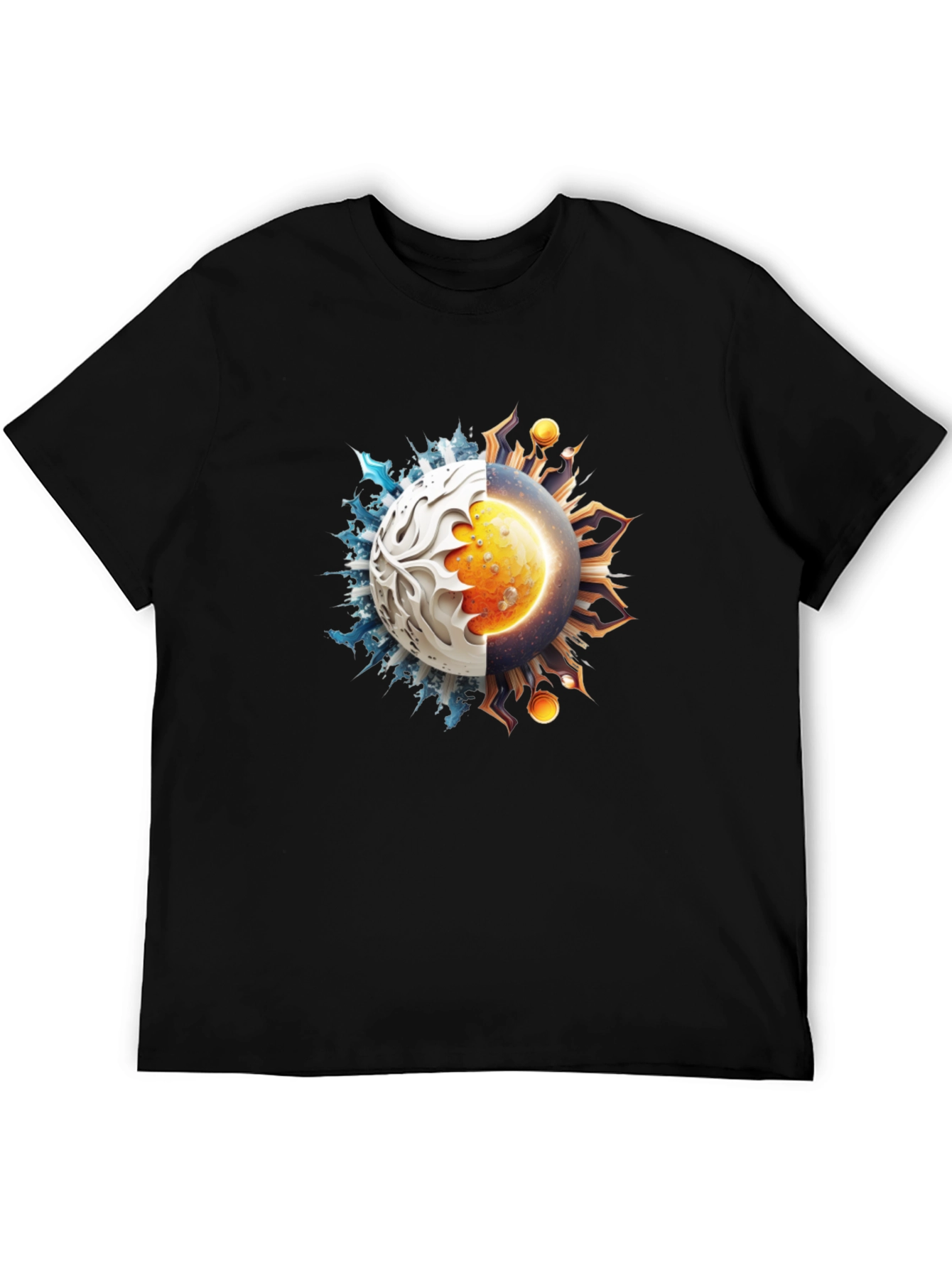 Black Yin Yang Sun and Ice Planet Graphic Tee view 5