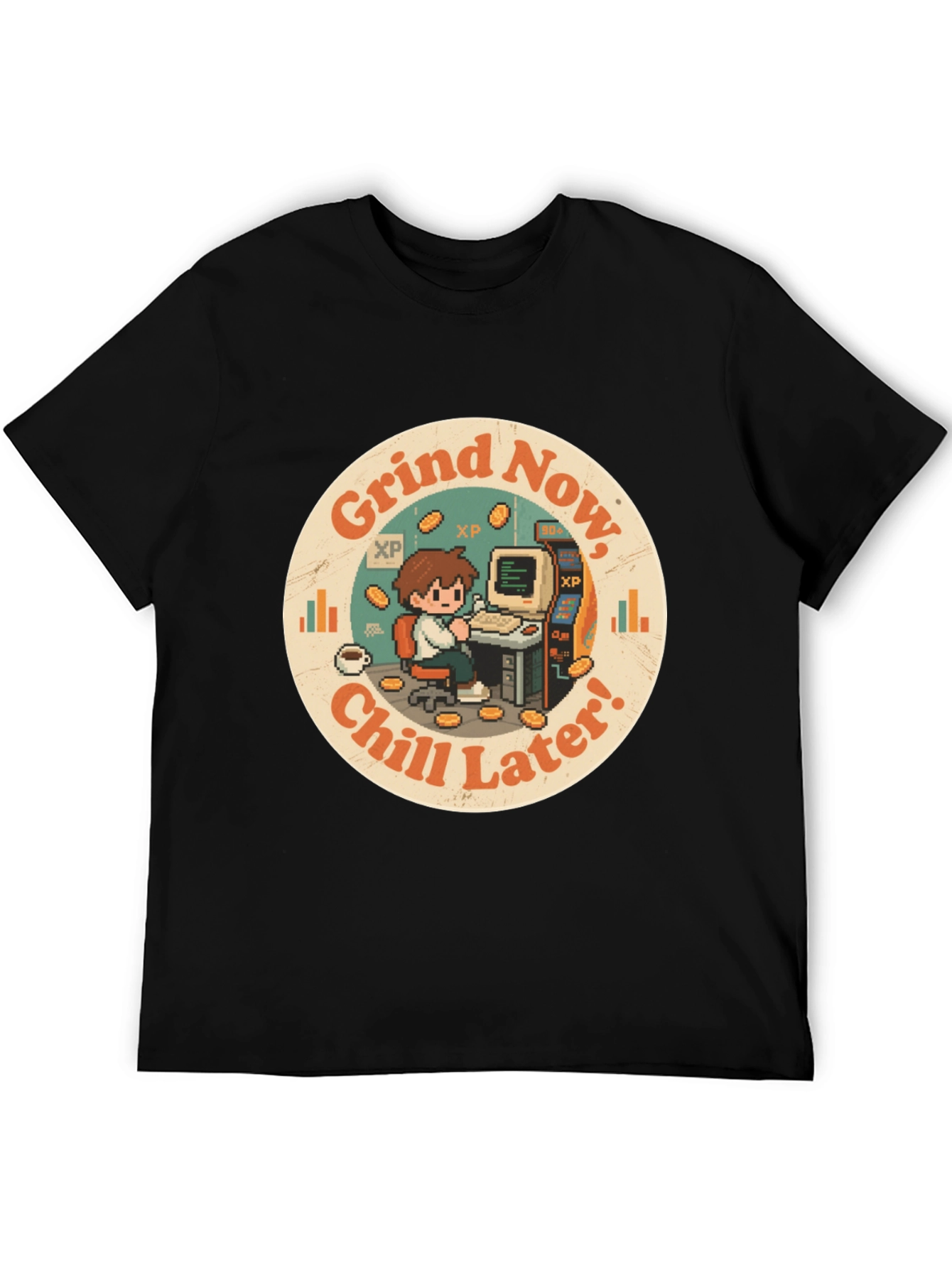 Black Grind Now, Chill Later T-Shirt - Gamer Style view 5