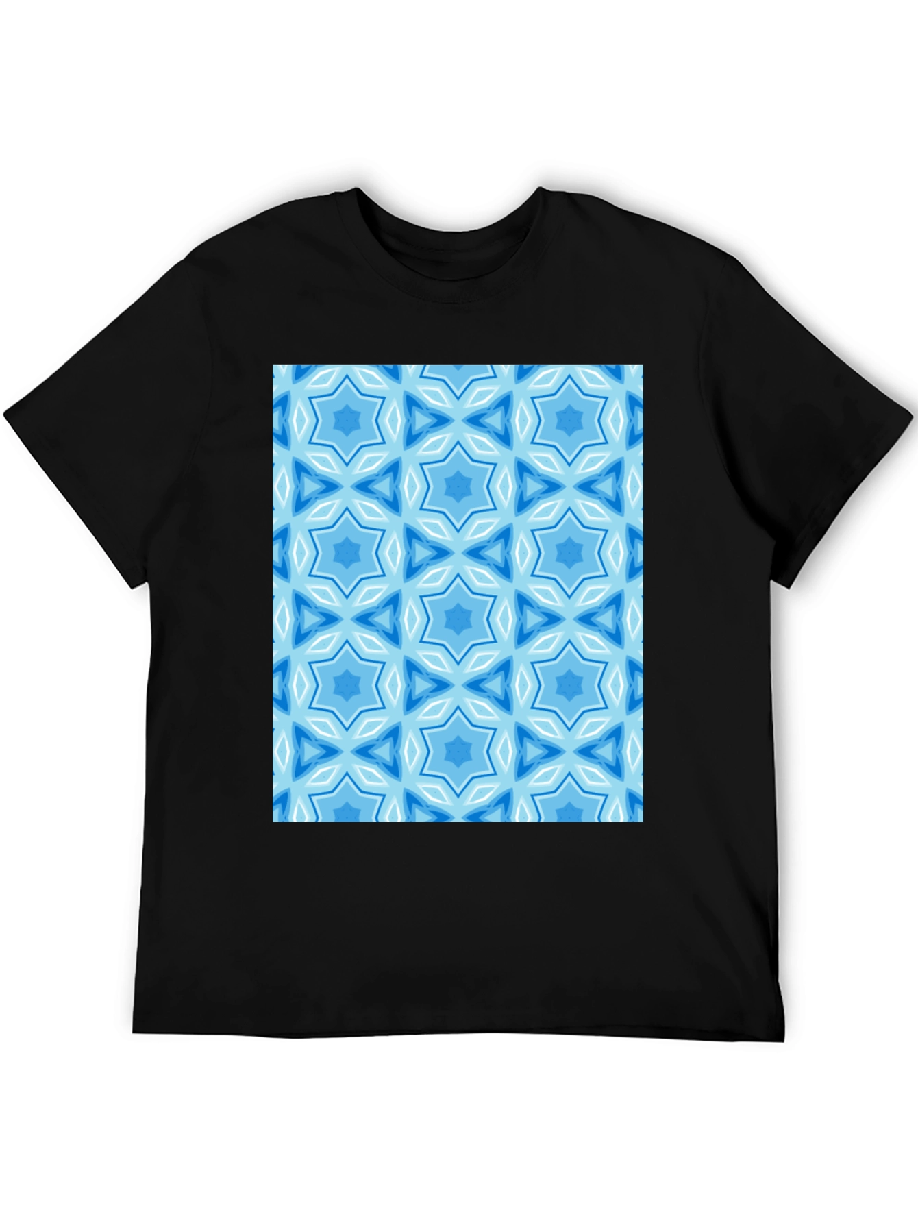 Black Blue Starburst Pattern Black T-Shirt view 5