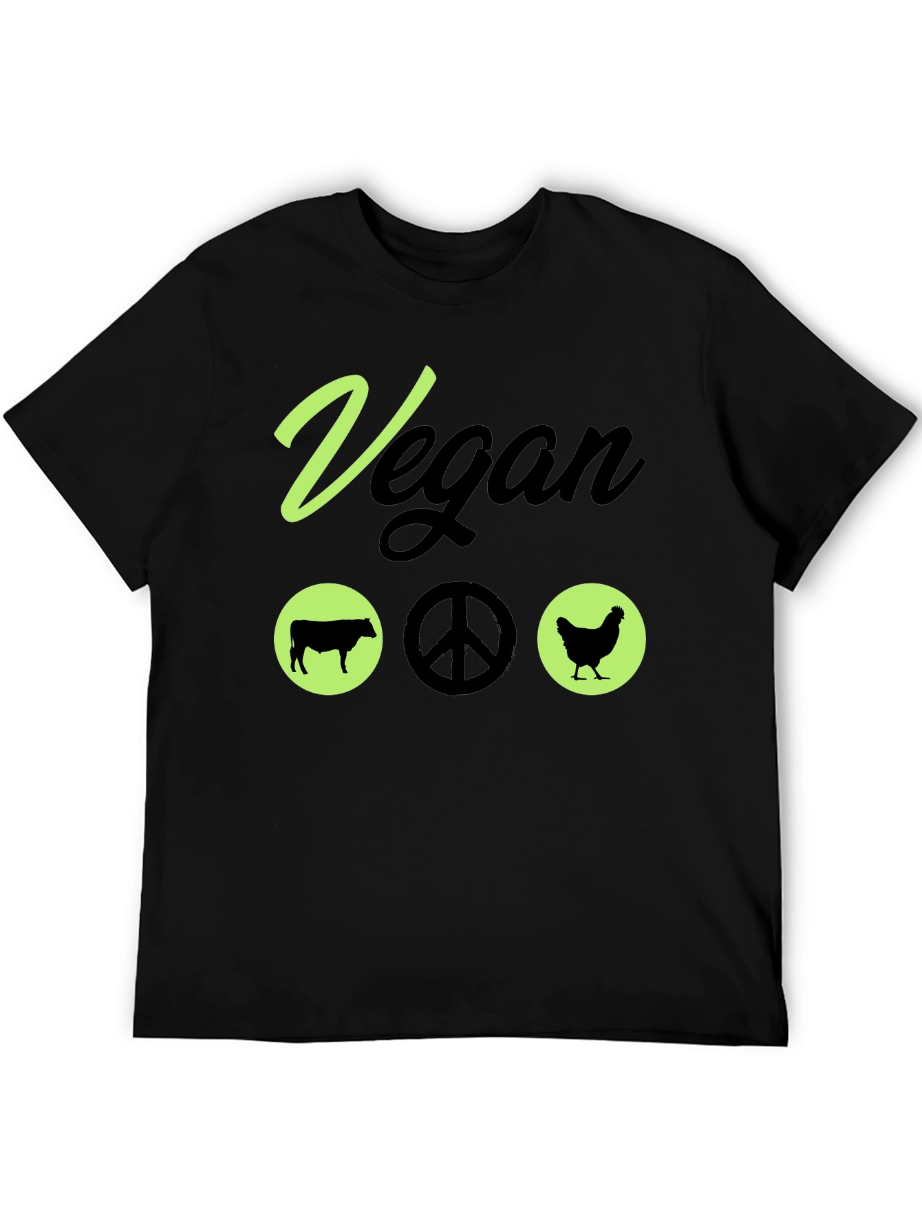Black Vegan Peace T-Shirt Animal Lover Vegetarian Tee view 5
