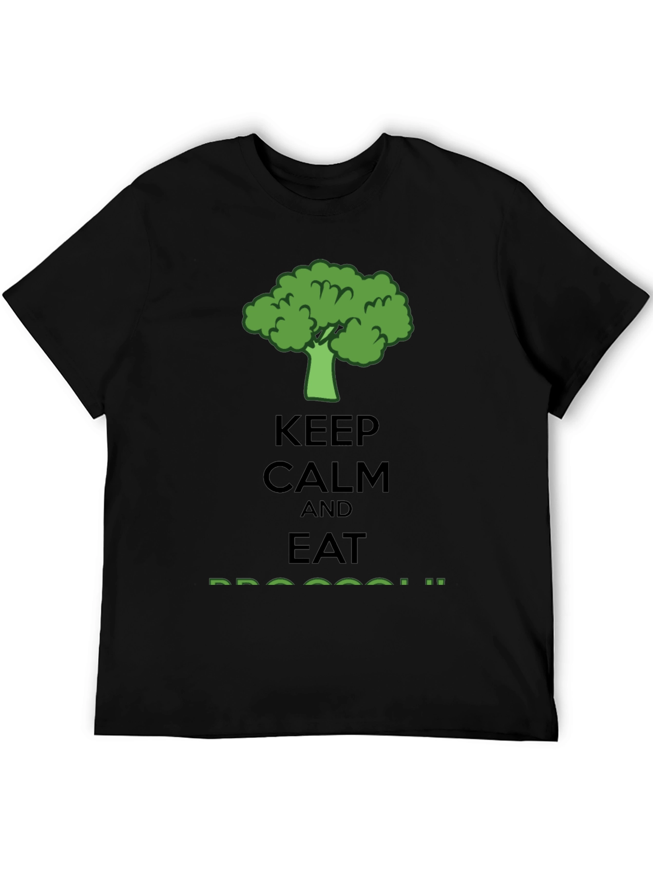 Black Keep Calm Eat Broccoli T-Shirt - Funny Vegan Tee view 5