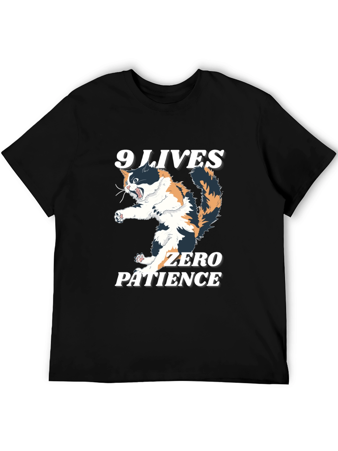 Black 9 Lives Zero Patience Cat Graphic Tee view 5