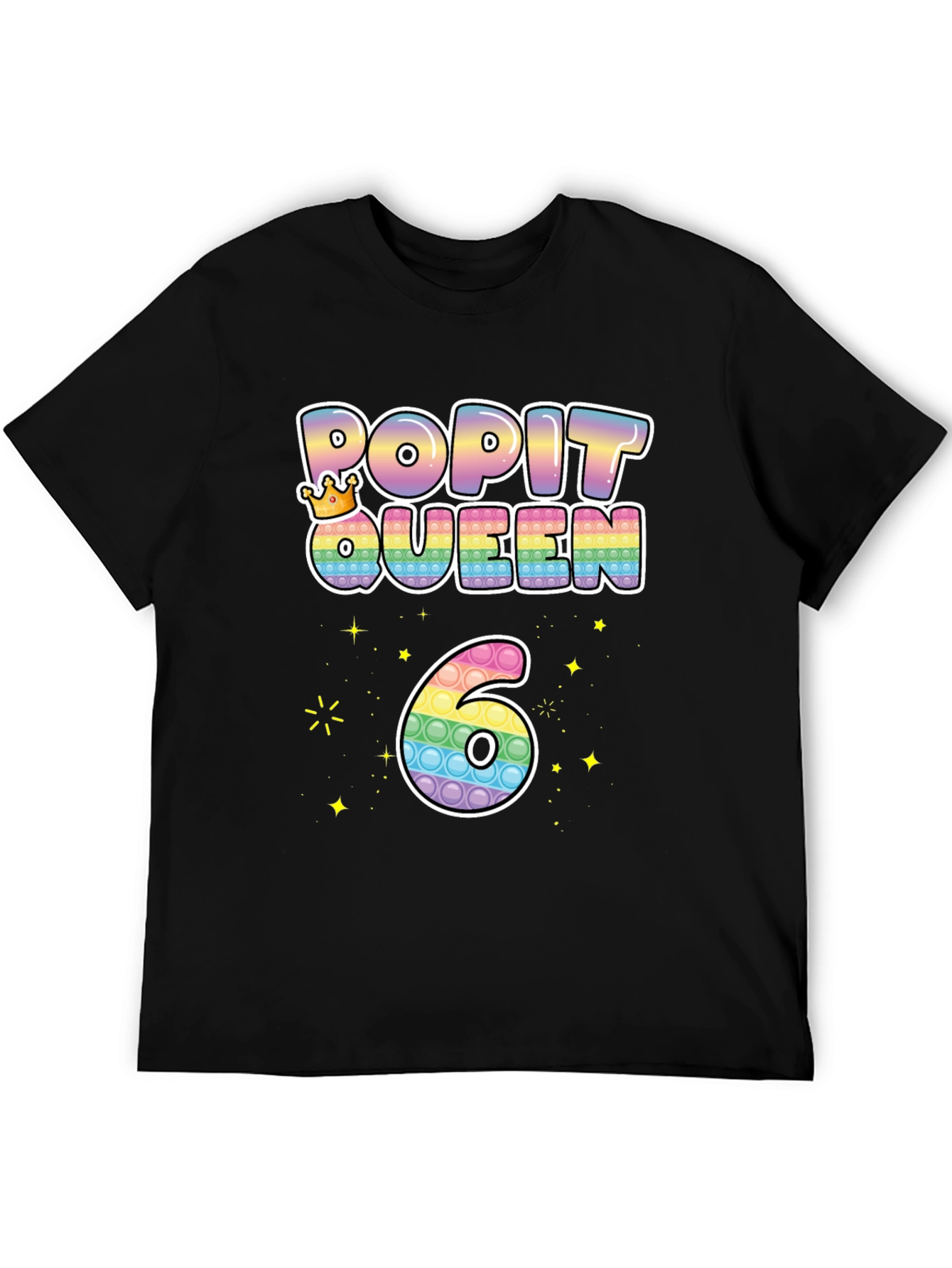 Black Pop It Queen 6th Birthday T-Shirt view 5