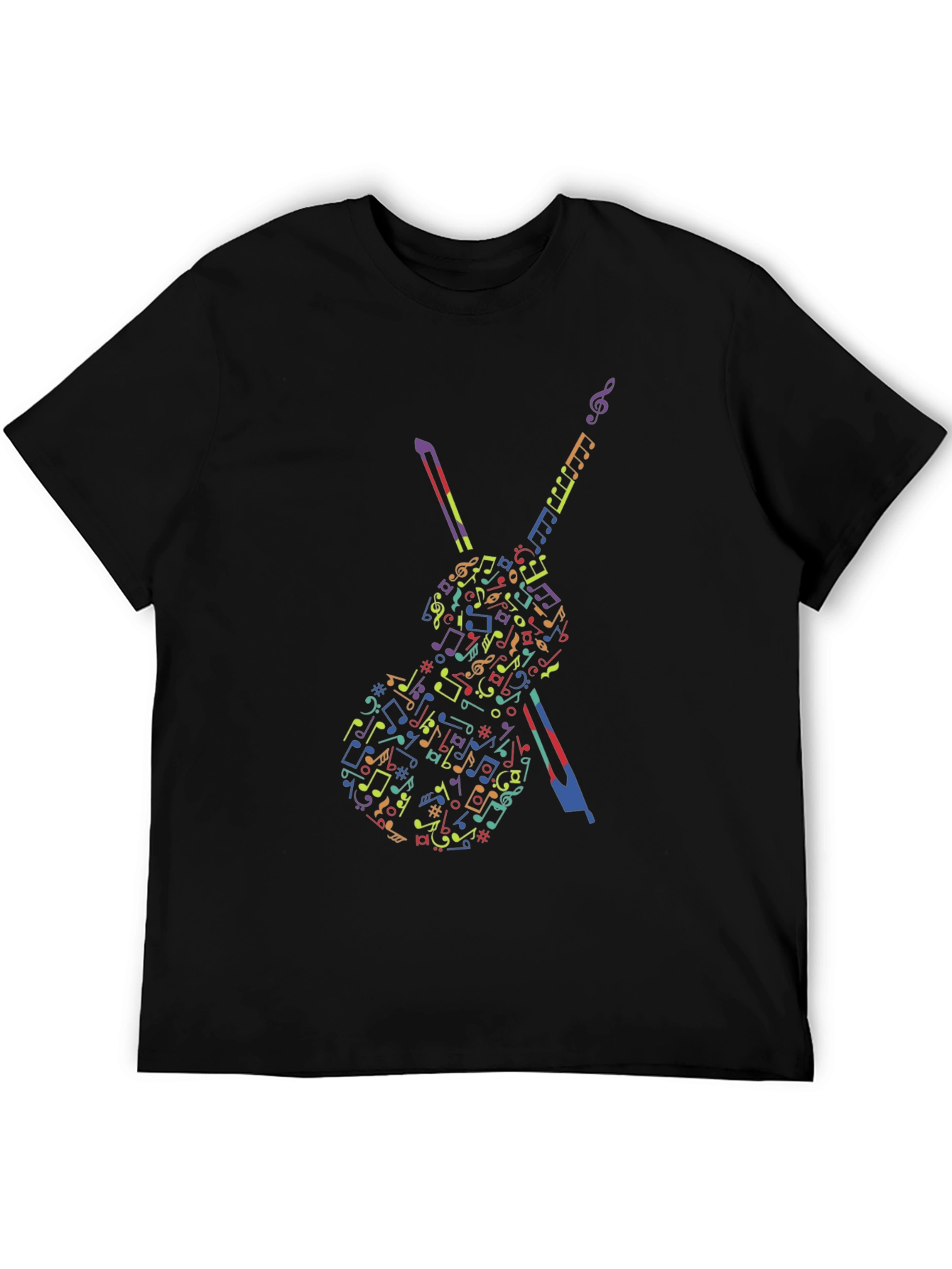 Black Musical Notes Violin Graphic Tee - Black view 5