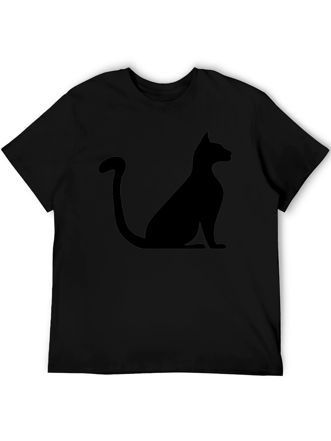 Black Men's Black Cat Silhouette Graphic T-Shirt view 5