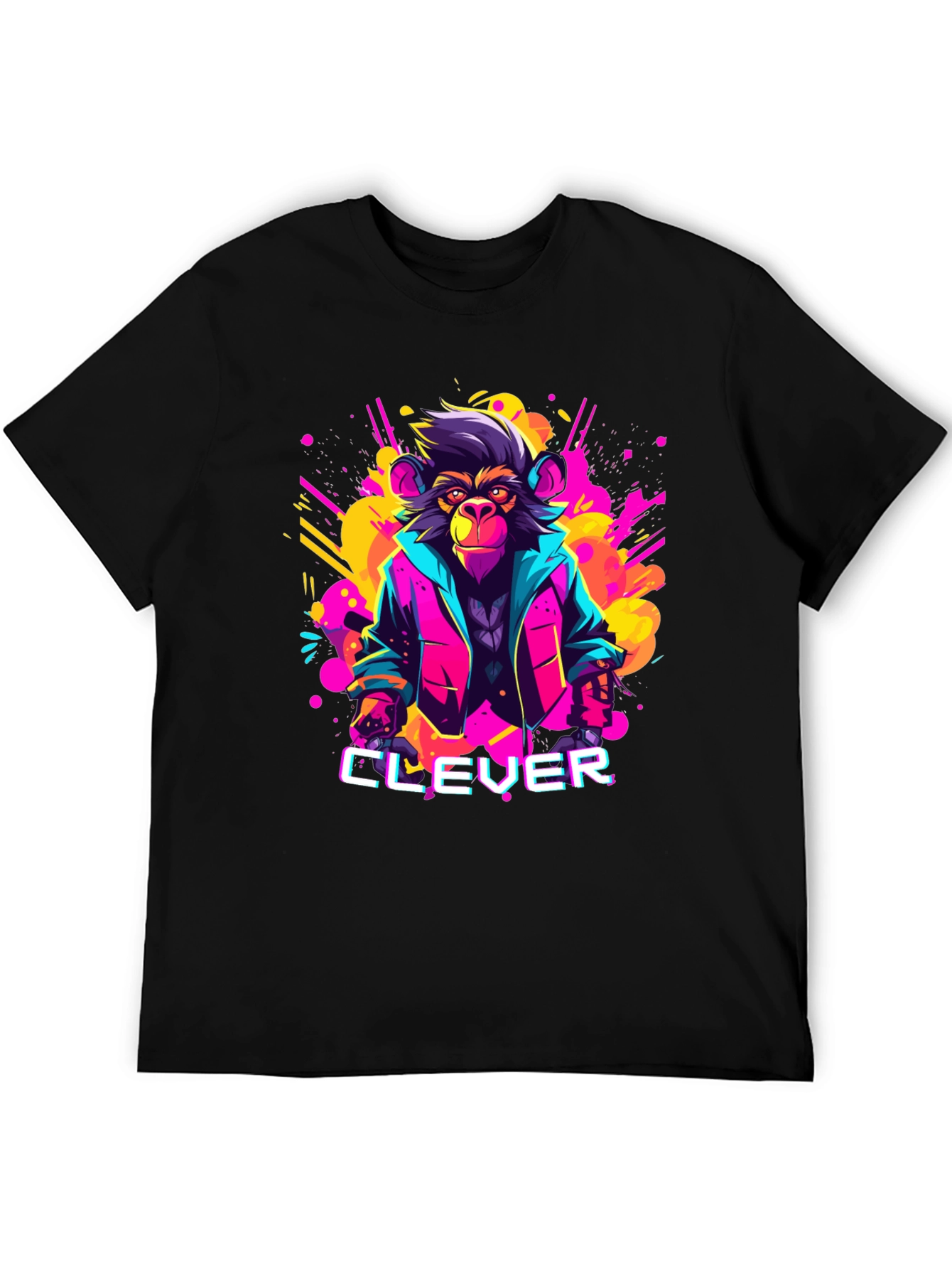 Black Clever Monkey Graphic Tee - Retro 80s Style view 5
