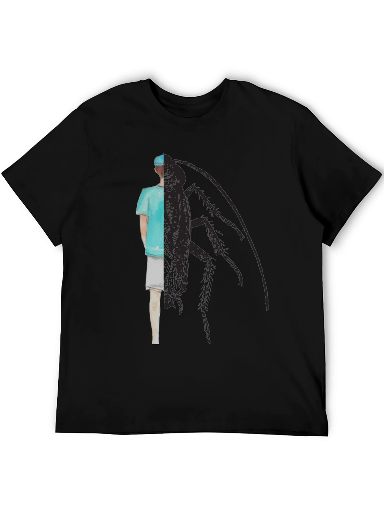 Black Surreal Surgeon Cockroach Graphic Tee - Black Cotton view 5