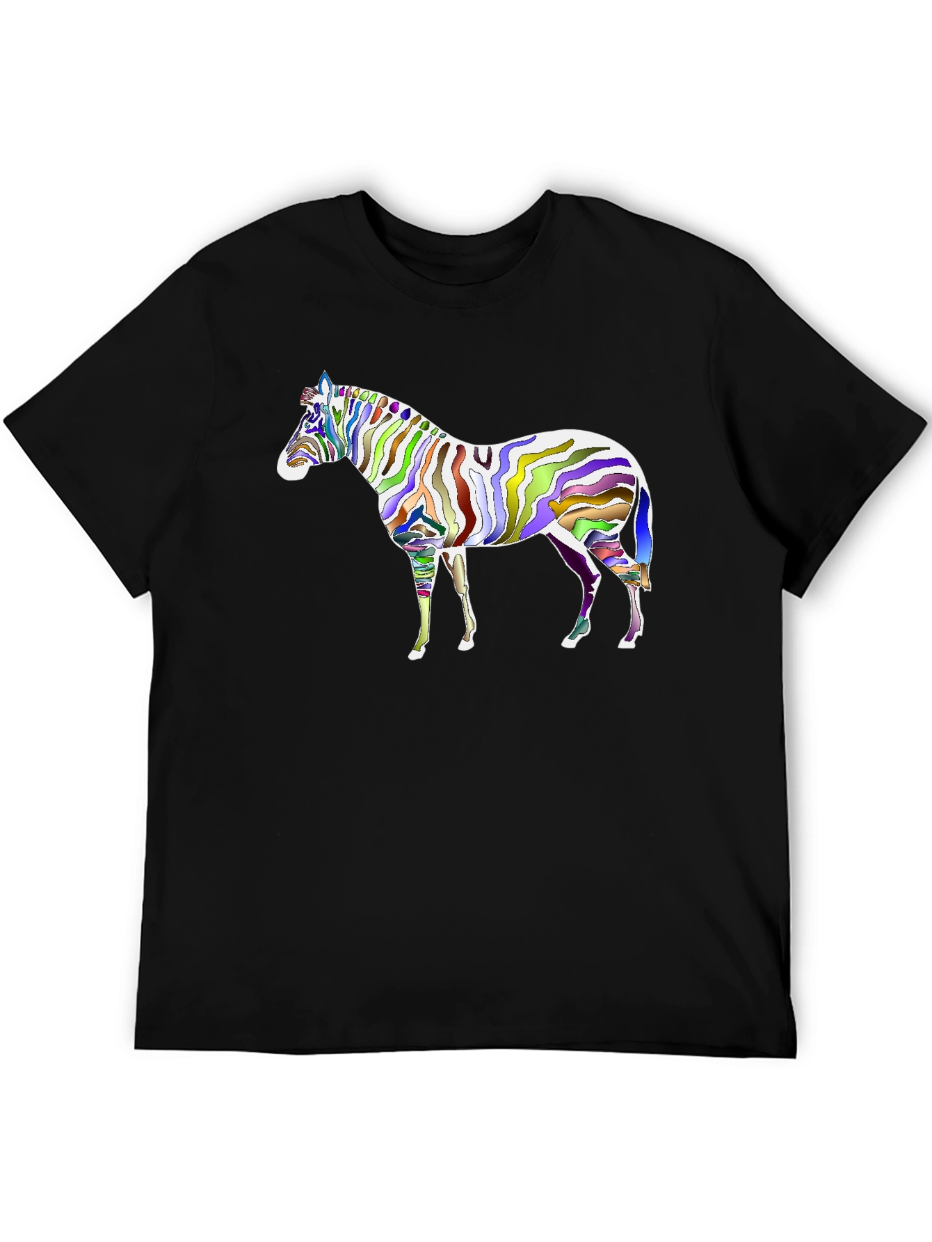 Black Colorful Zebra Graphic Black T-Shirt view 5