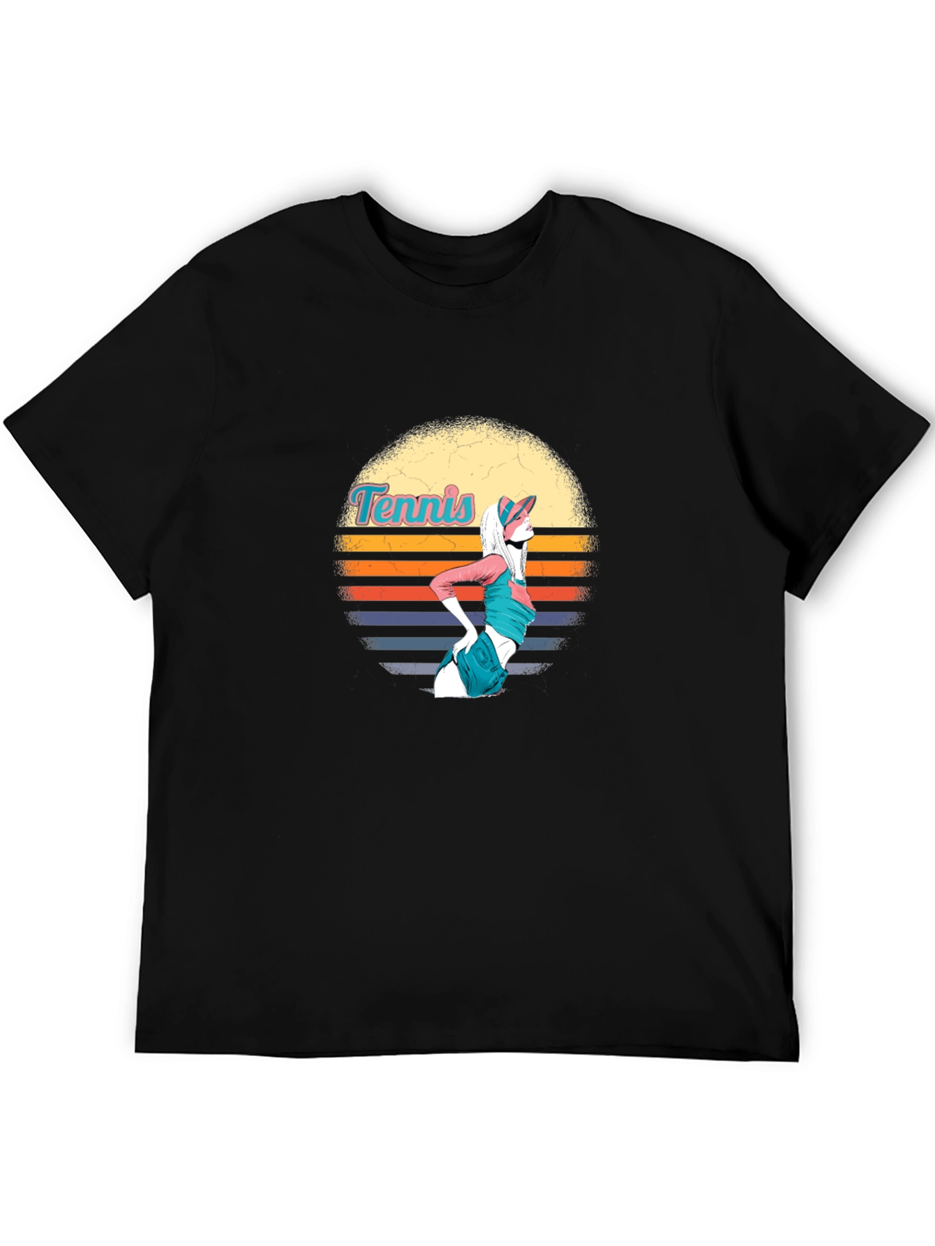 Black Retro Tennis Girl Graphic Tee - Black Cotton T-Shirt view 5