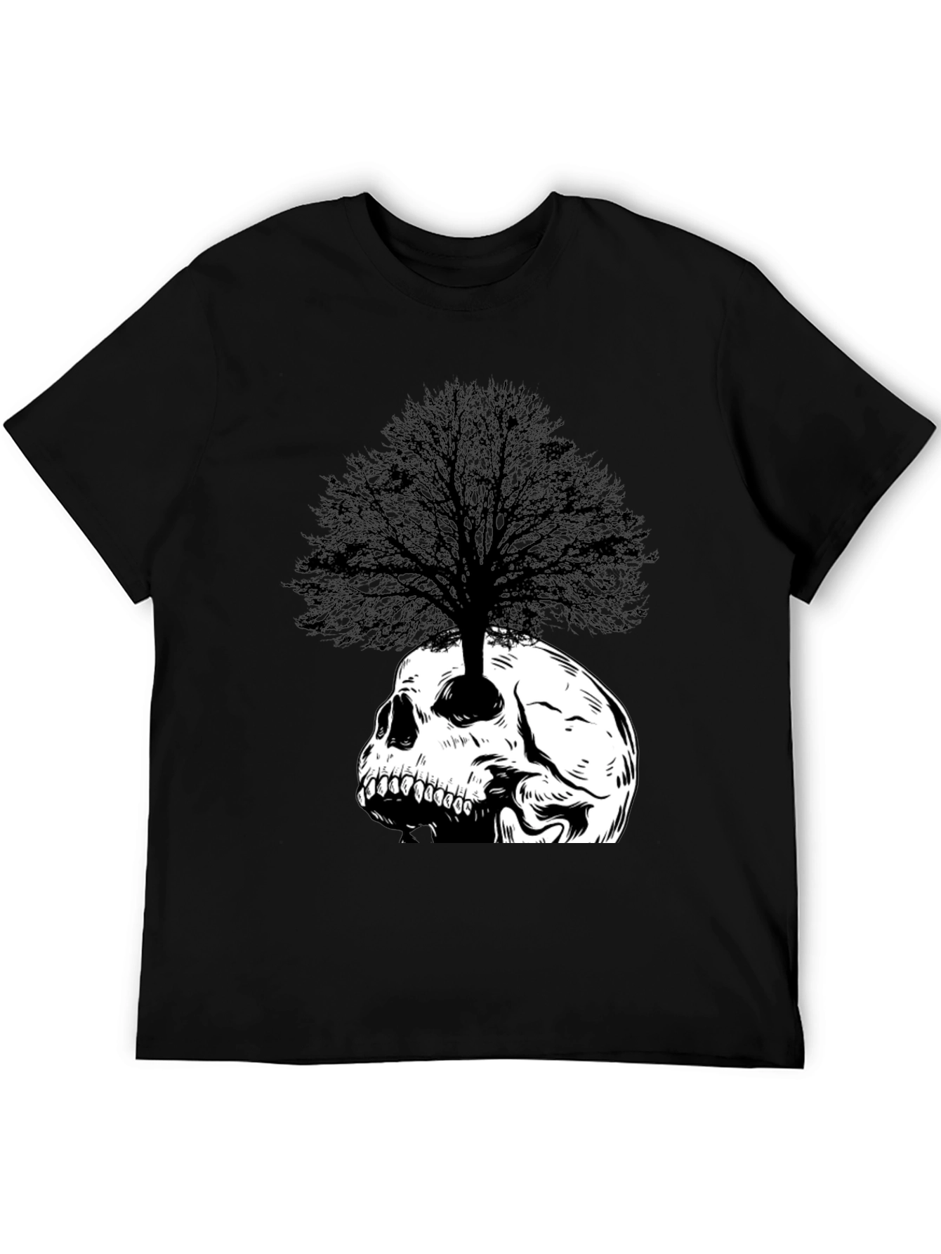 Black Skull Tree Graphic Tee - Black Cotton T-Shirt view 5